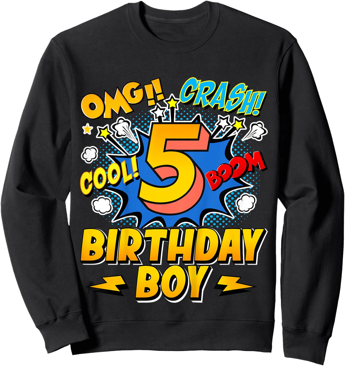 Kids Birthday Boy Comic Style 5 Years Old 5th Birthday Party Sweatshirt - Sweatshirt | Black