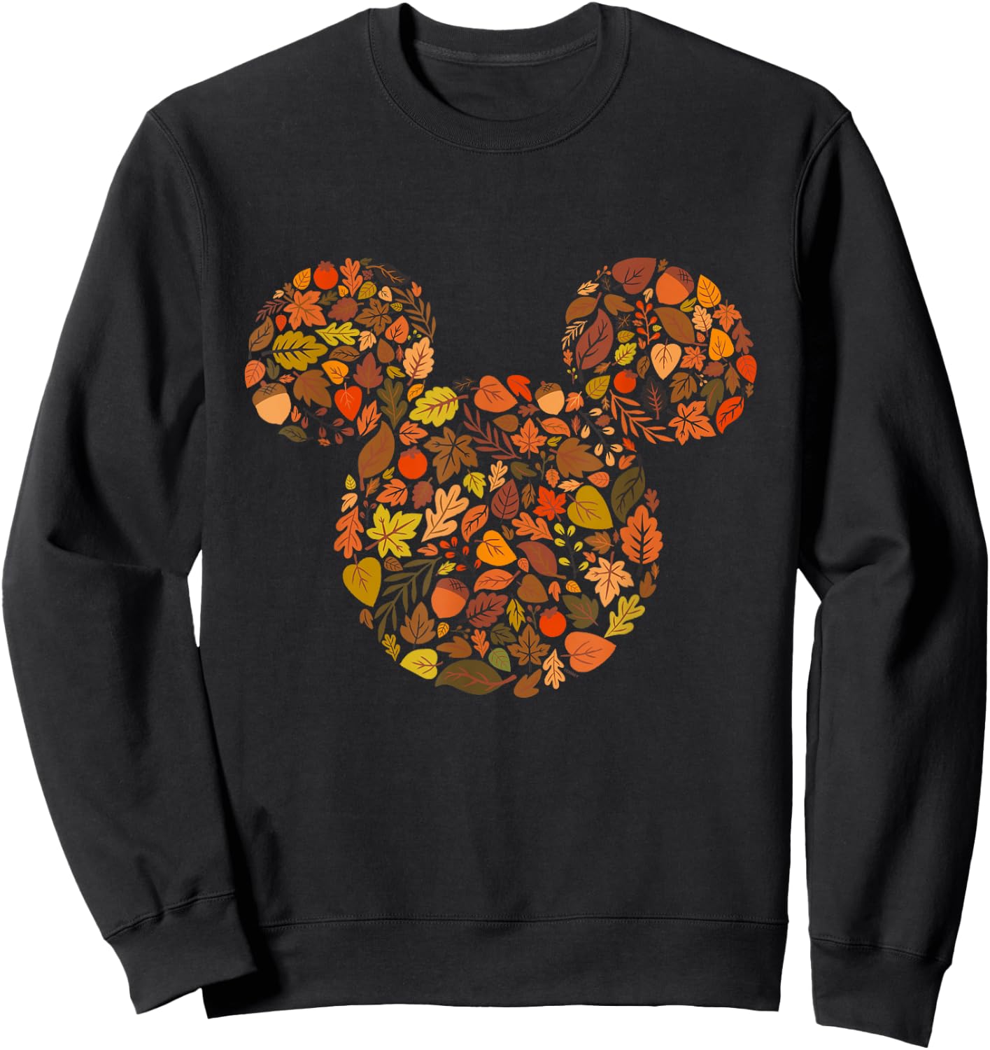 Disney Mickey Mouse Head and Ears Icon Fall Leaves Sweatshirt - Sweatshirt | Black