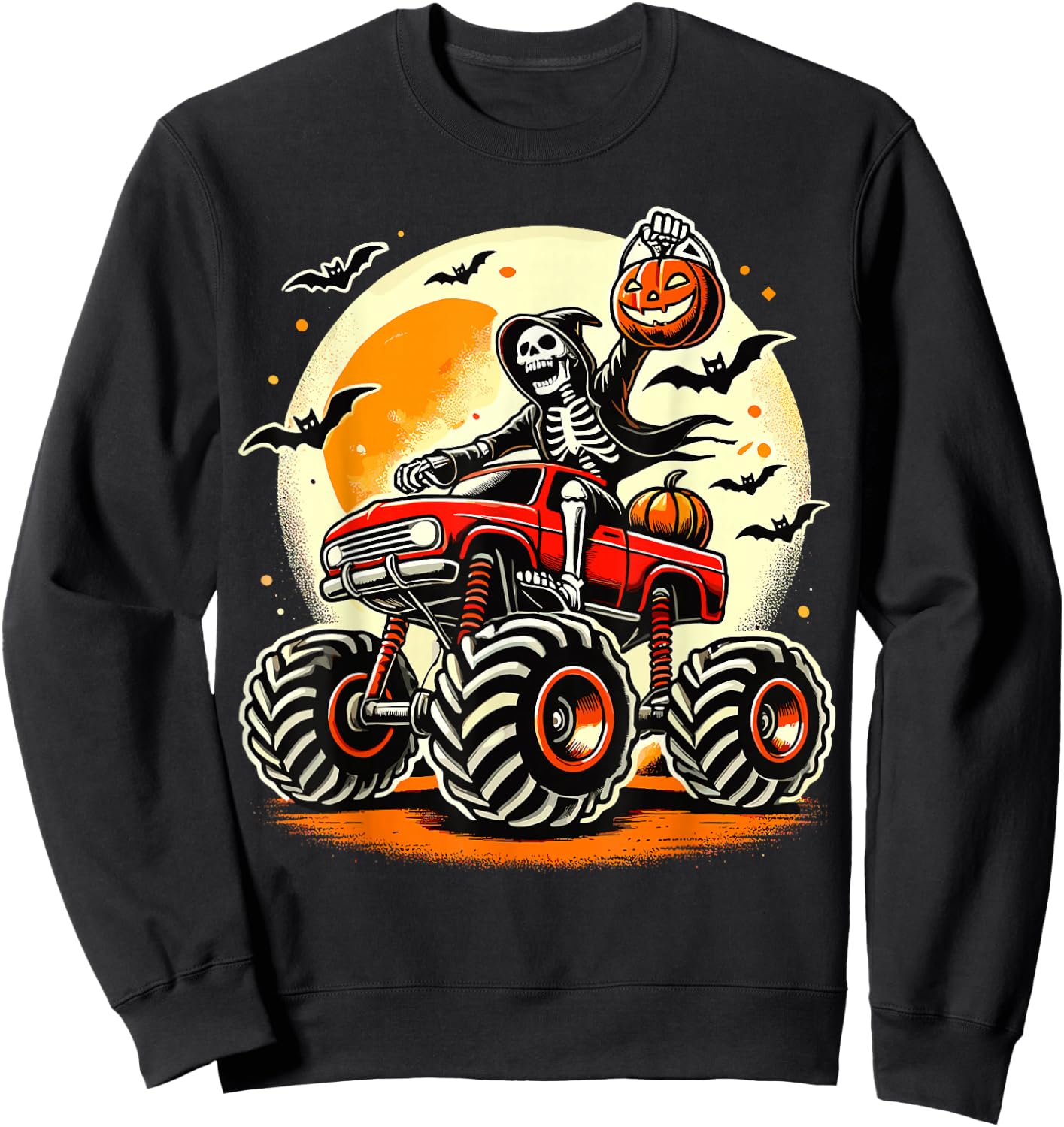 Monster Truck Lover Skeleton Halloween Sweatshirt - Sweatshirt | Black