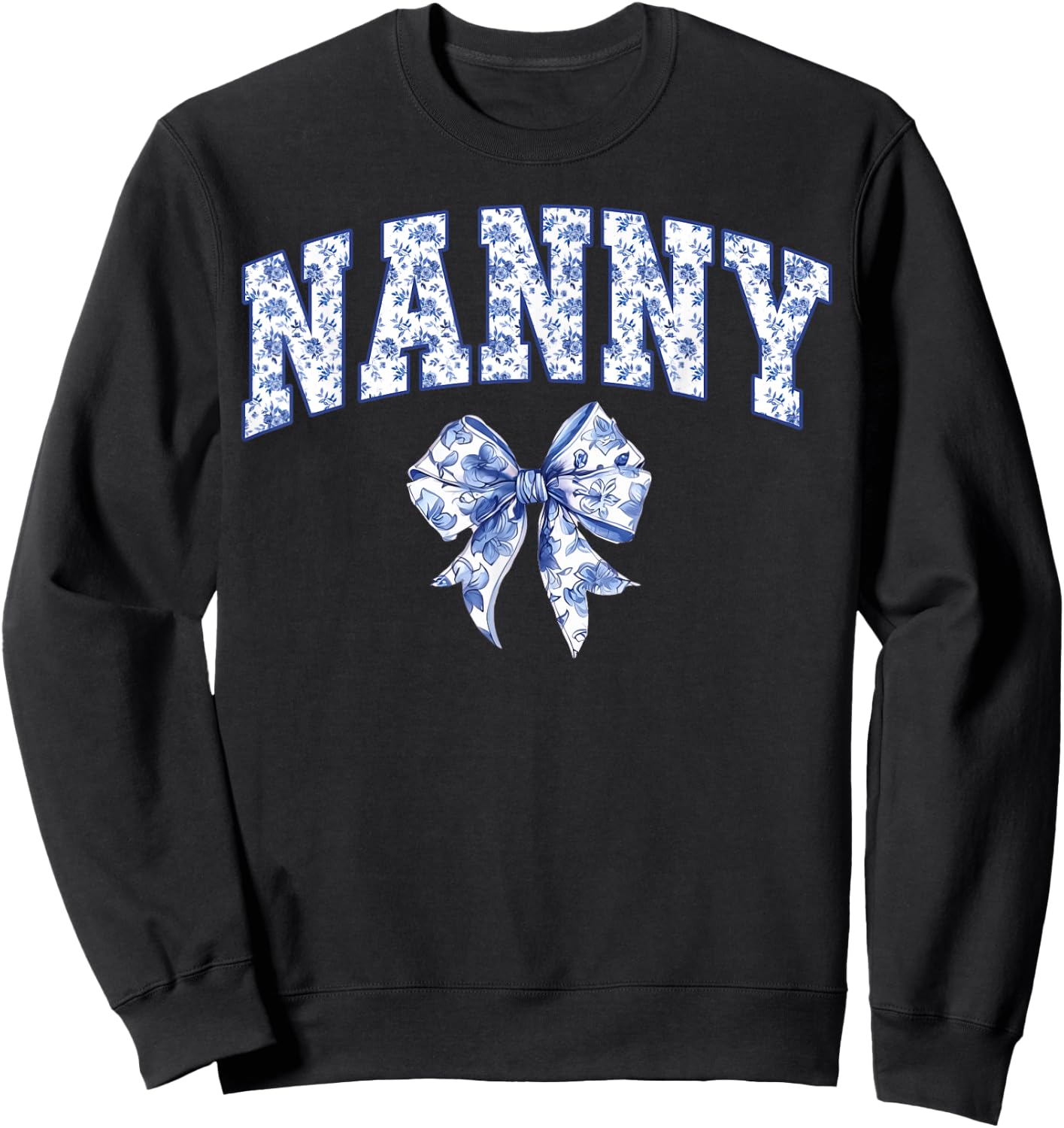 Nanny Coquette Toile Blue Bow Floral Family Matching Sweatshirt - Sweatshirt | Black