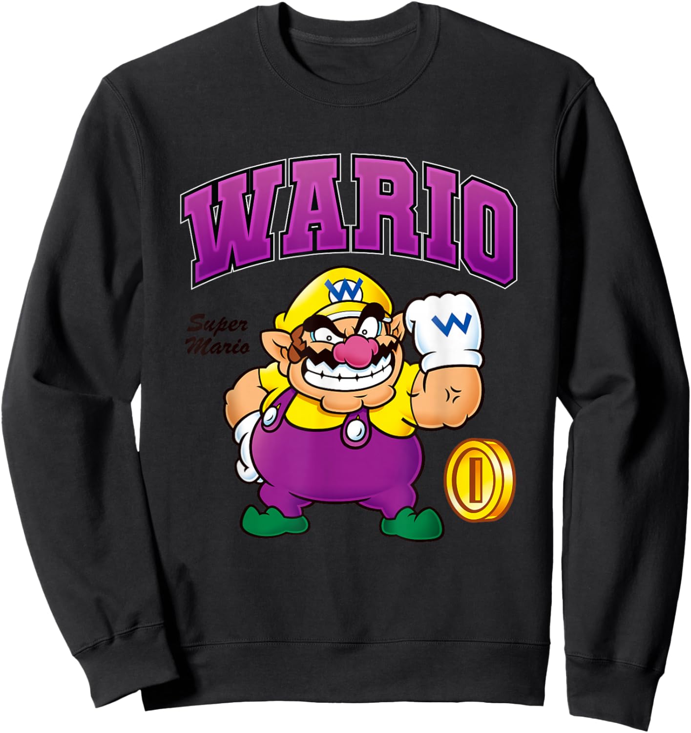 Super Mario Bros Wario Big Character Portrait Sweatshirt - Sweatshirt | Black