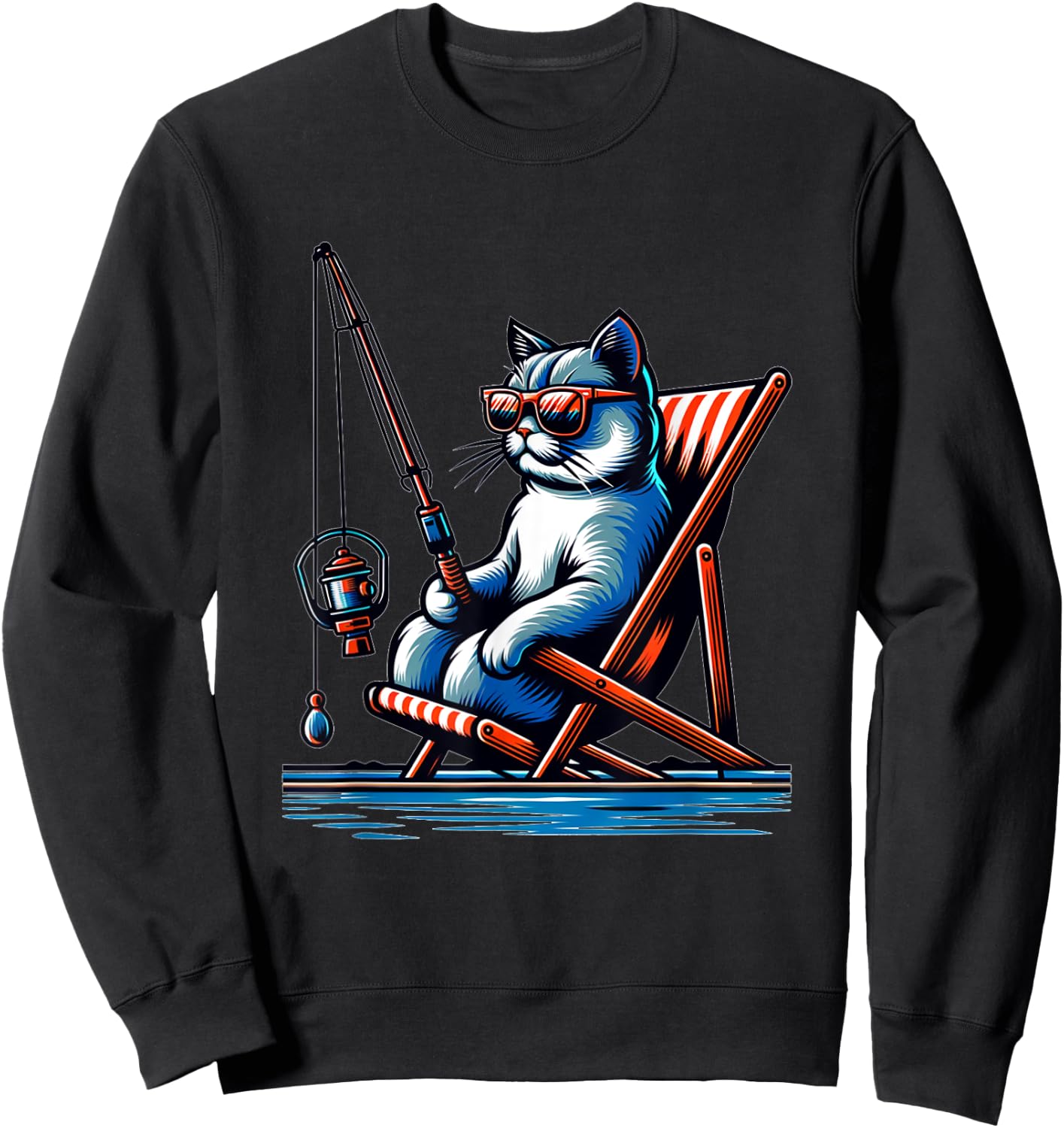 Cool Cat Things Funny Fishing Cat , Black, Small Sweatshirt - Sweatshirt | Black
