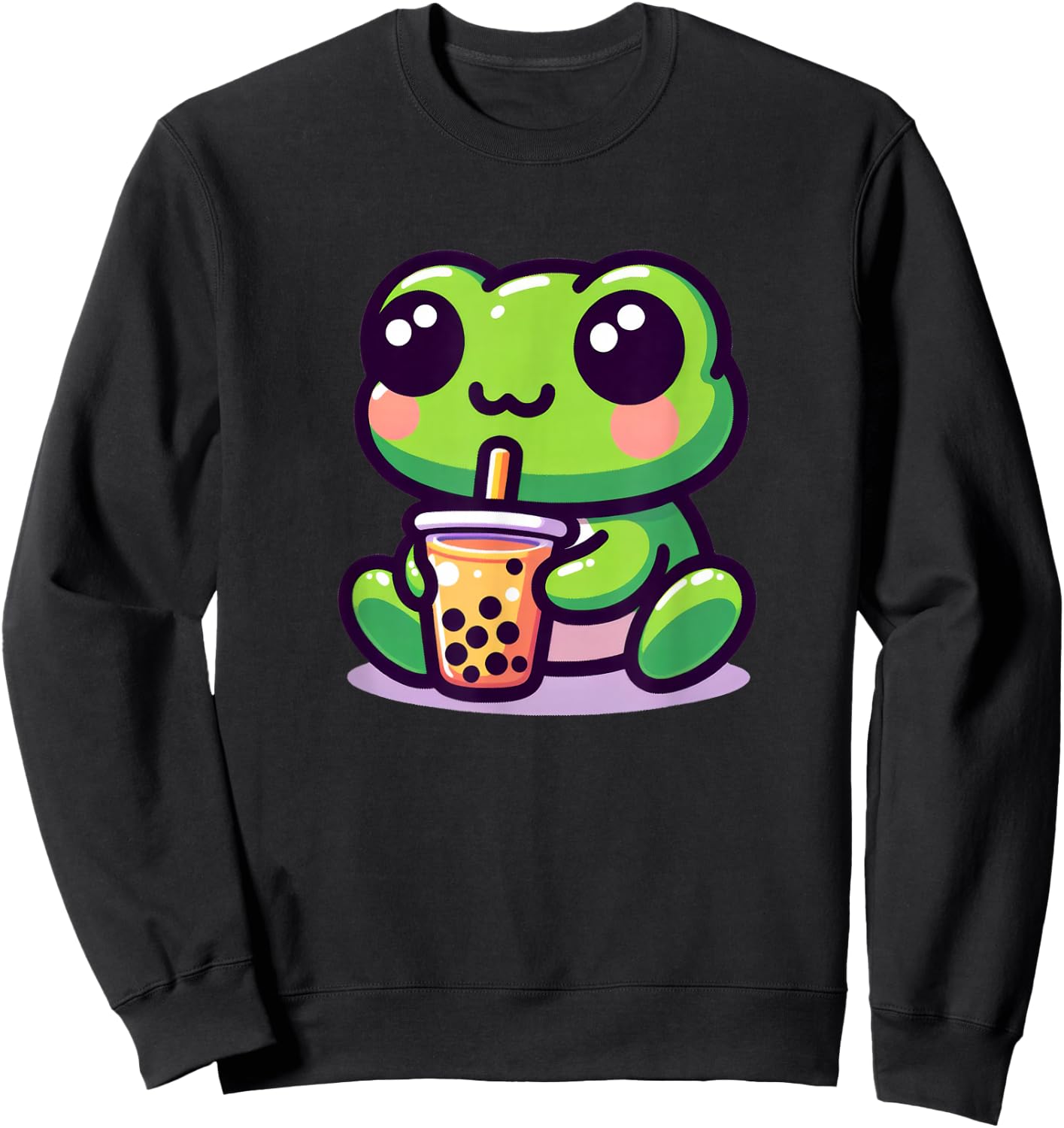 Kawaii Frog Anime Boba Tea Bubble Milk Tea Kids Sweatshirt - Sweatshirt | Black