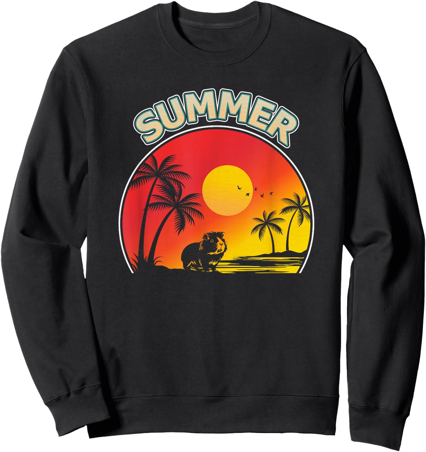 Palm Tree With Guinea Pig Beach Holiday Summer Vacation Women Kids Sweatshirt - Sweatshirt | Black