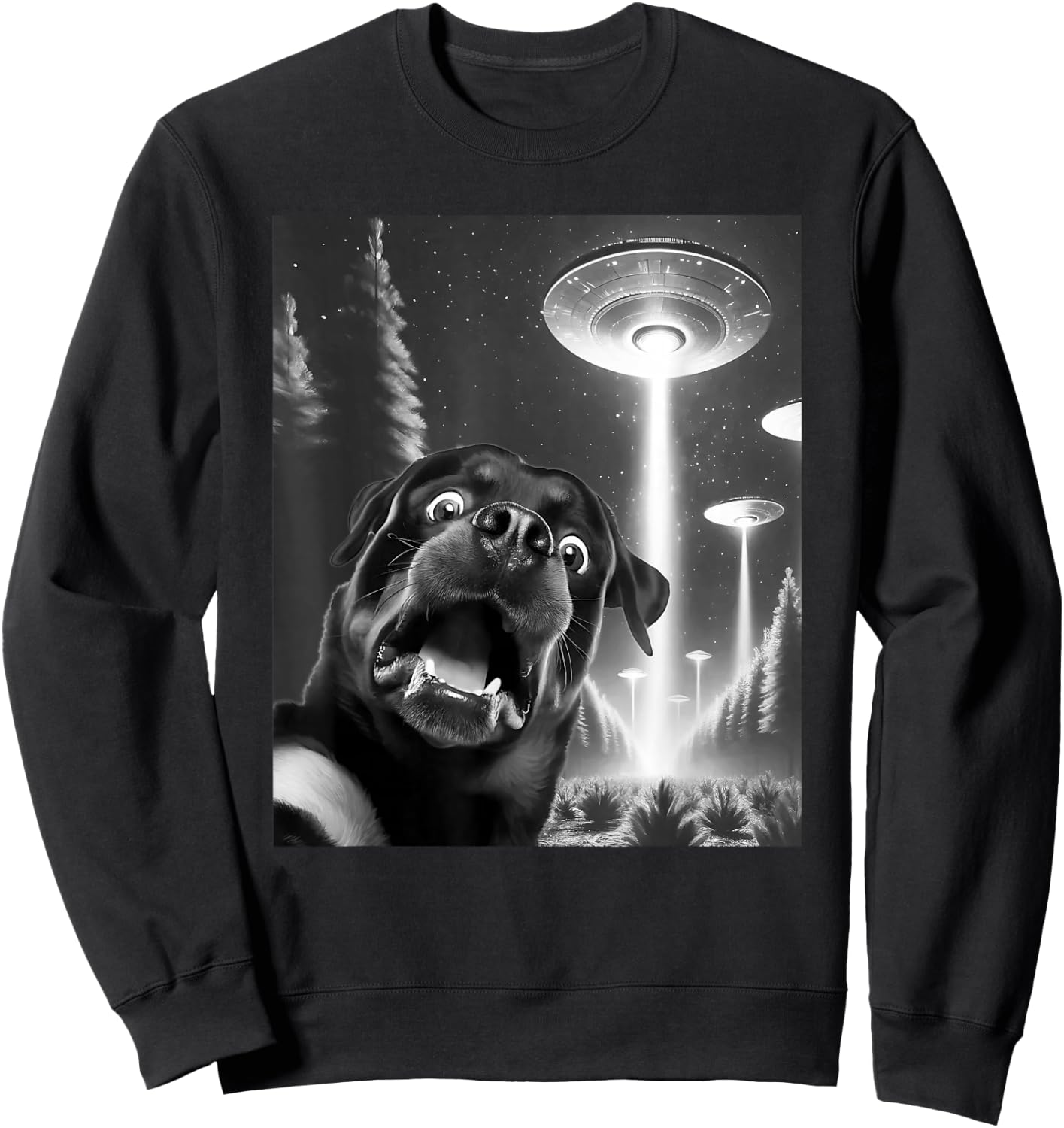 Funny Rottweiler Alien UFO Taking a Selfie Dog Mom Dad Men Women Kids Sweatshirt - Sweatshirt | Black