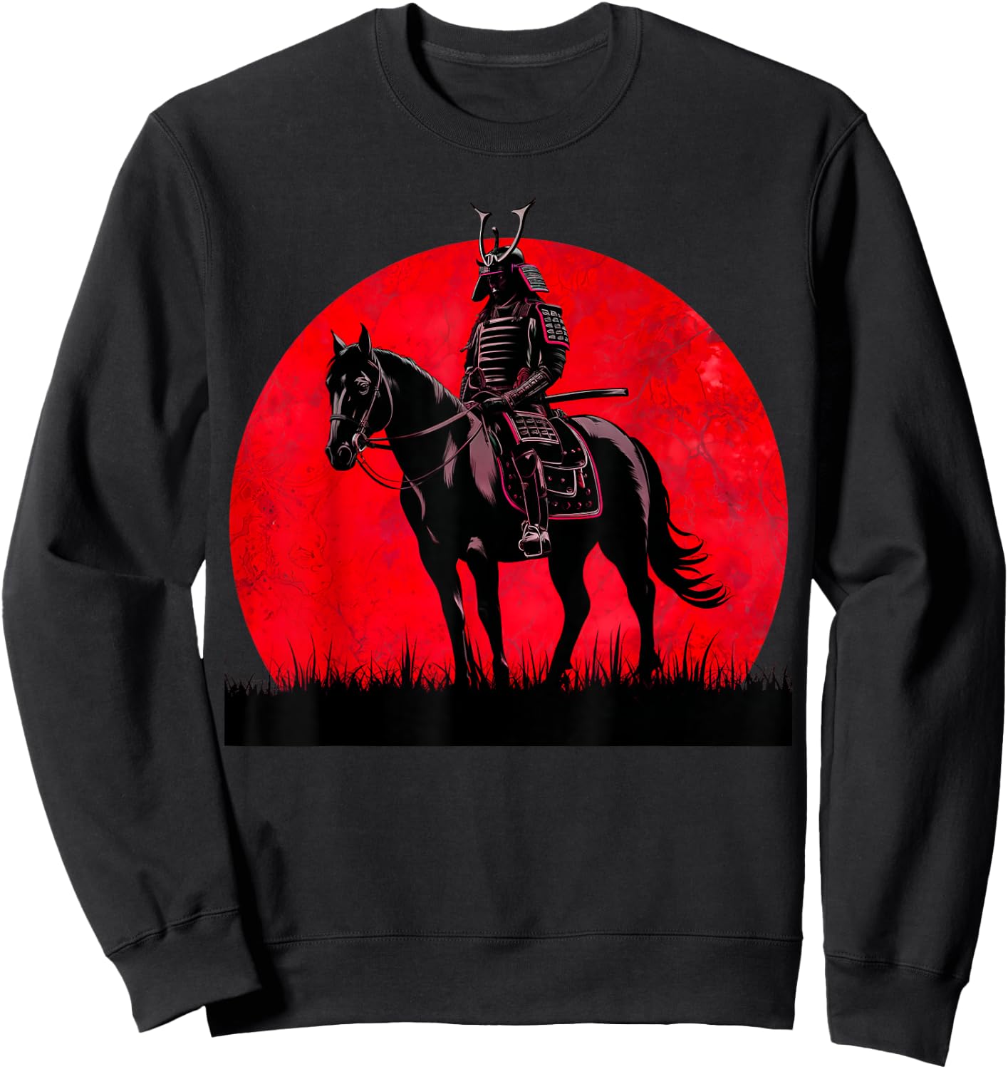 Japanese Samurai Warrior Riding Horse Sword Bushido Moon Sweatshirt - Sweatshirt | Black