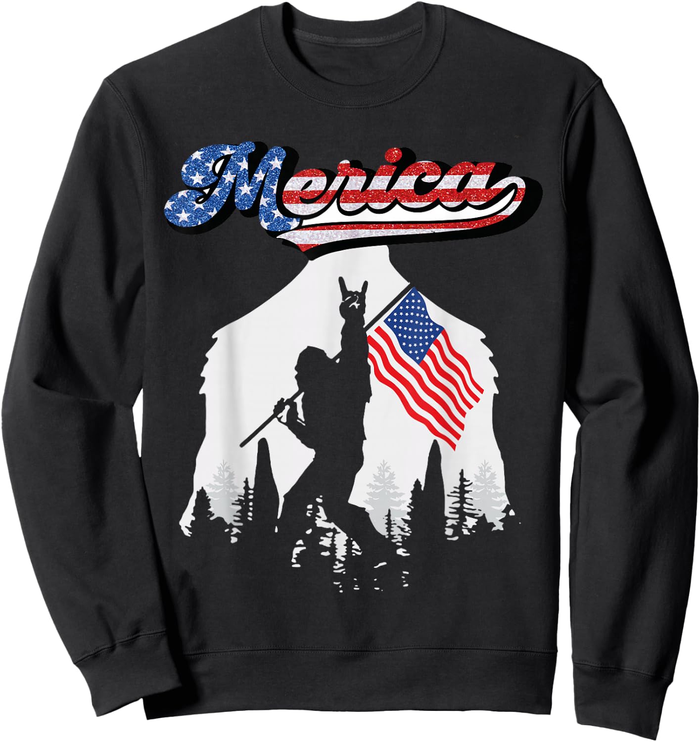 Bigfoot 4th of July American USA Flag Patriotic Men Sweatshirt - Sweatshirt | Black