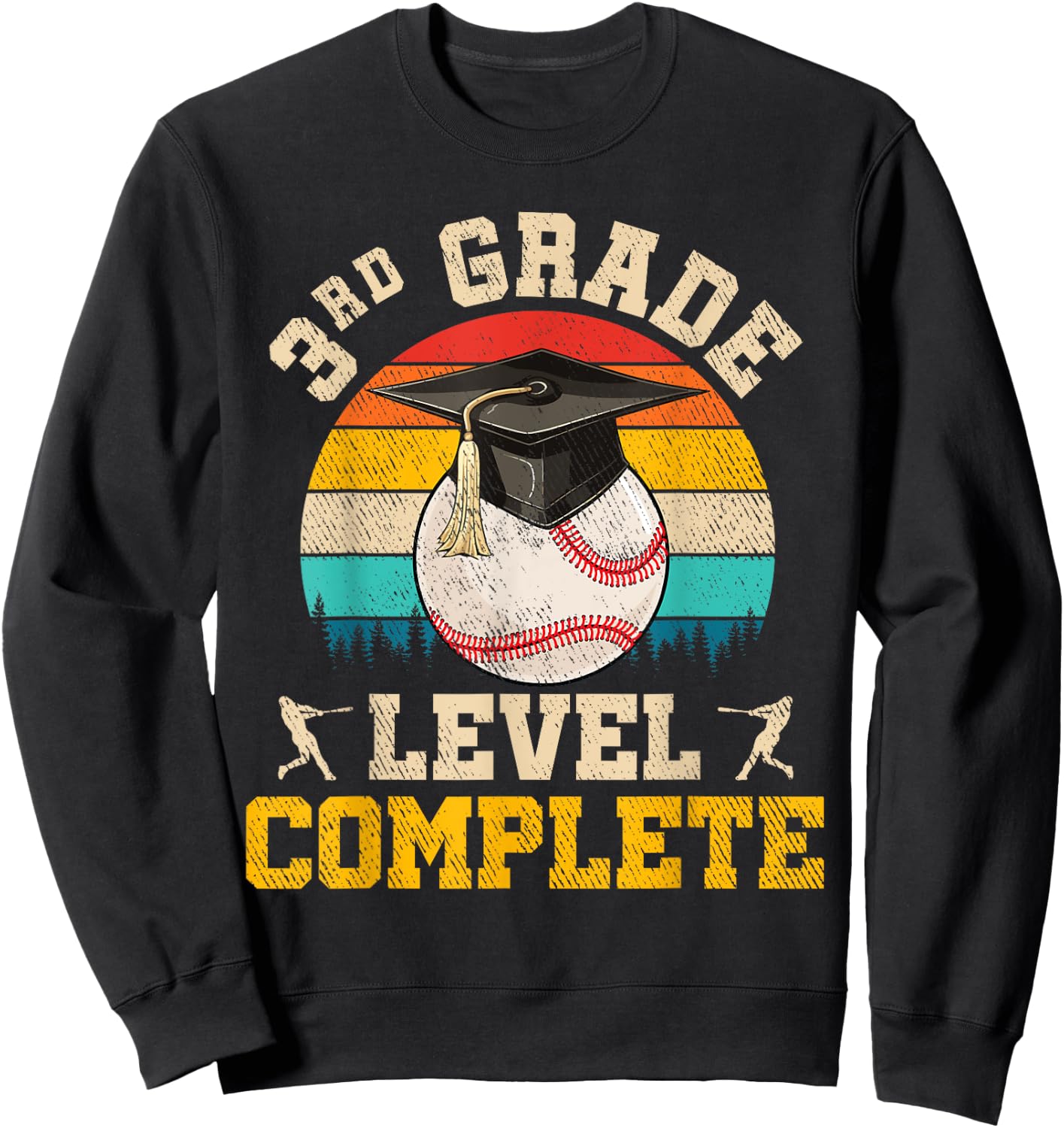 3rd Grade Level Complete Baseball Boy Last Day Of School Sweatshirt - Sweatshirt | Black