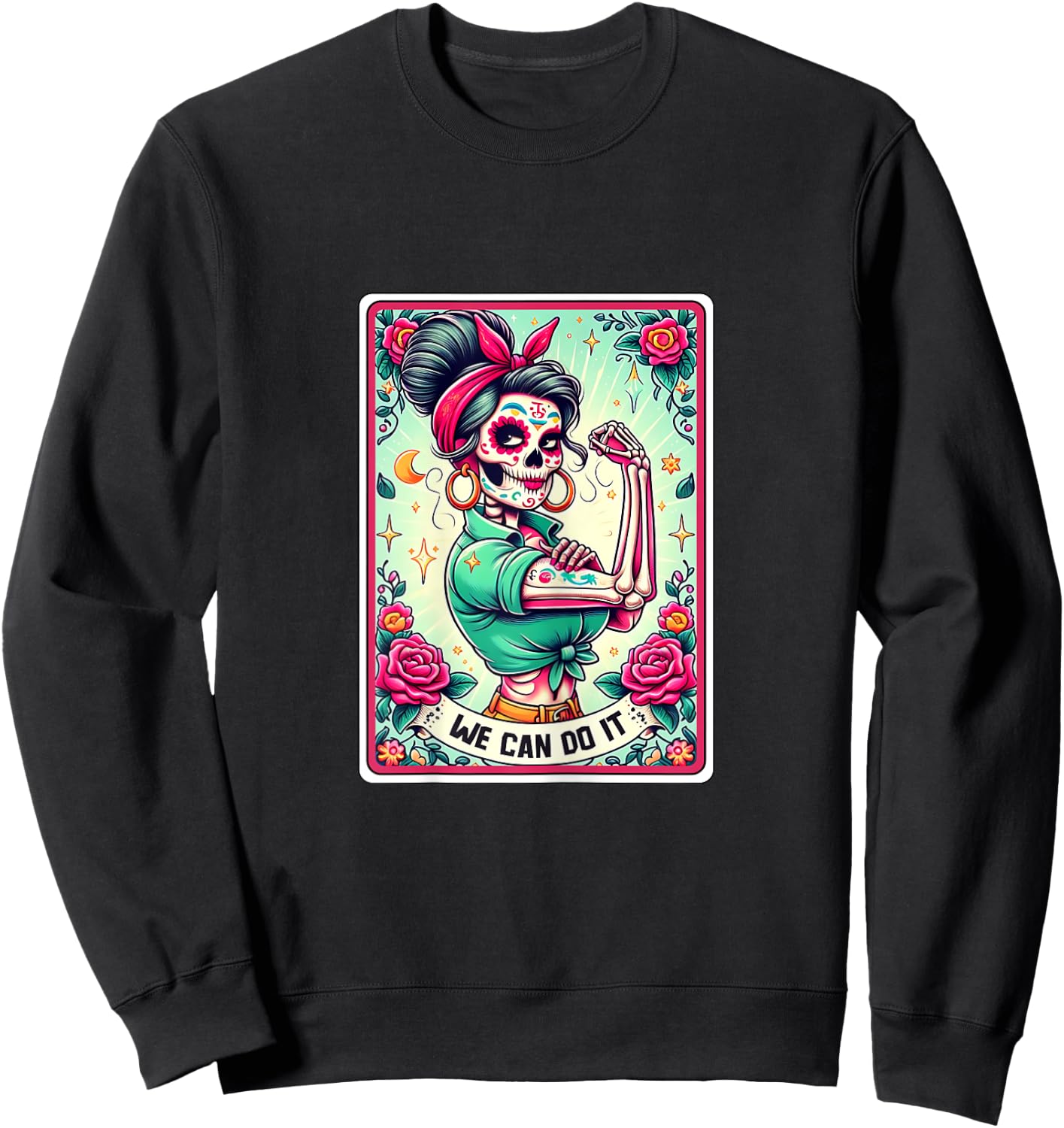 We Can Do it Rosie the Riveter, Skull Tarot Feminism Sweatshirt - Sweatshirt | Black