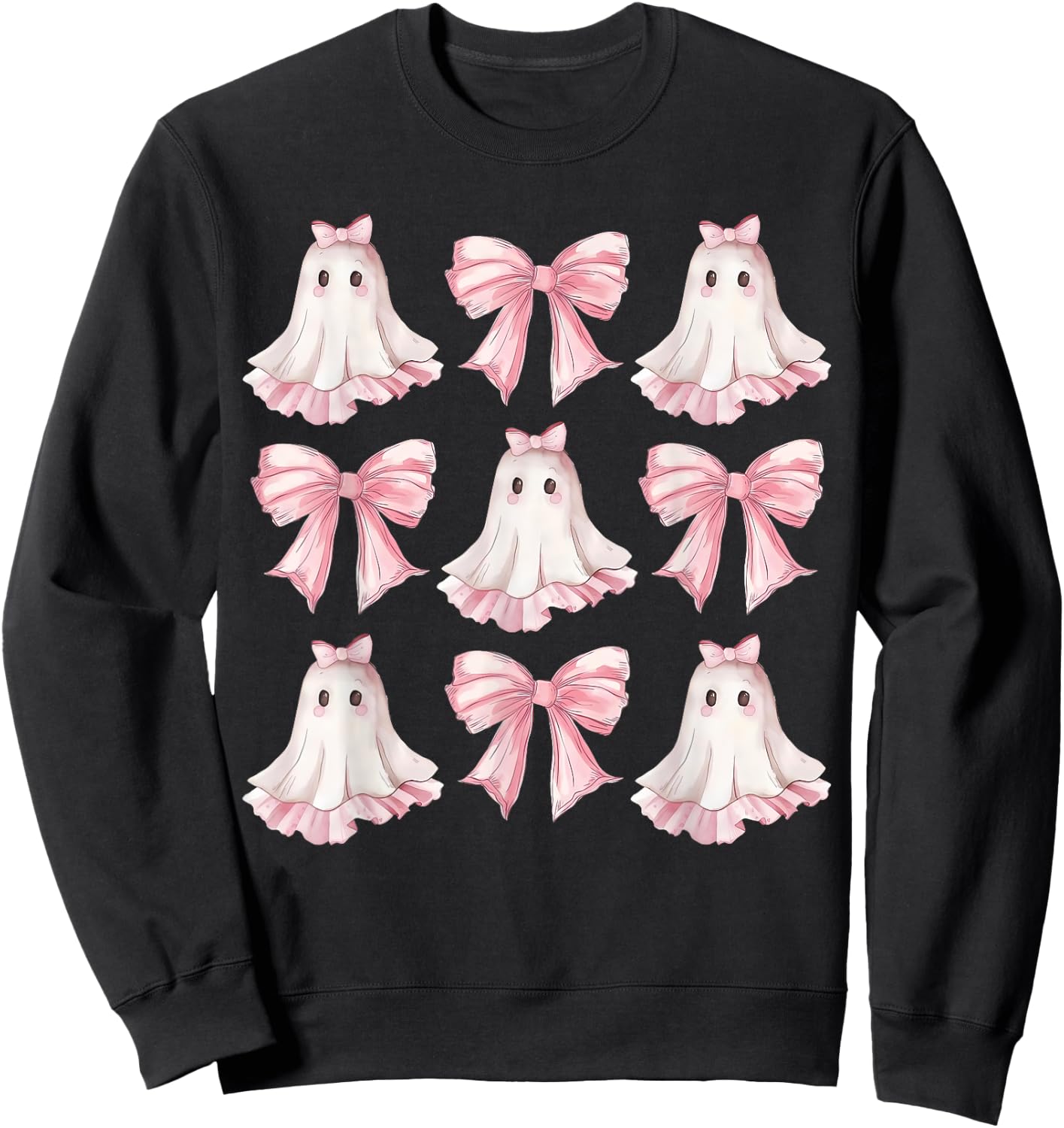 Retro Pink Bow Ghost Shirt | Cute Ghost Graphic Girl Women Sweatshirt - Sweatshirt | Black