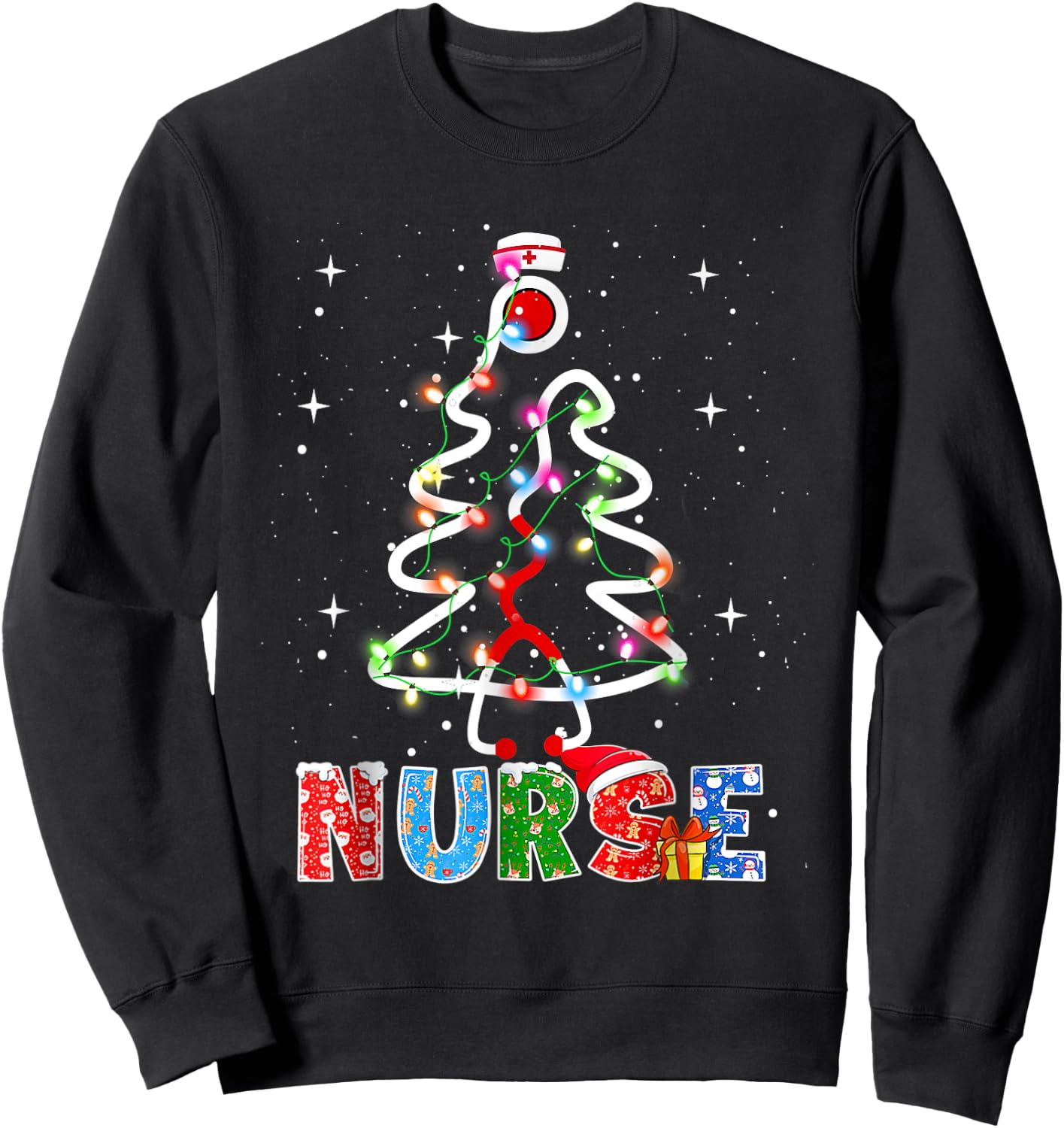 Nurse Christmas Tree Stethoscope RN LPN Scrub Nursing X-mas Sweatshirt - Sweatshirt | Black