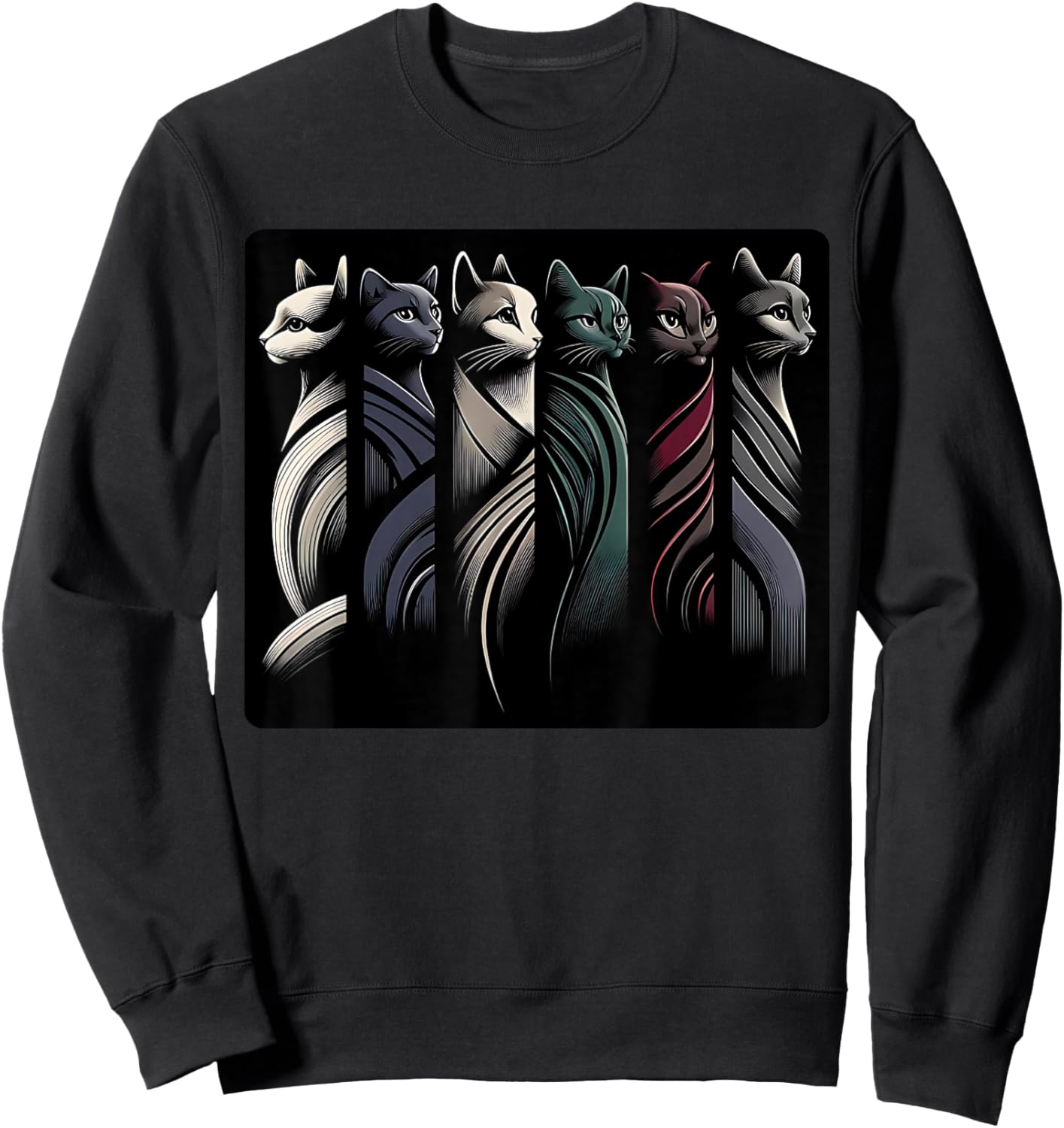 Cool Vintage Retro Mid-Century Long Neck Cats 50s 60s Style Sweatshirt - Sweatshirt | Black