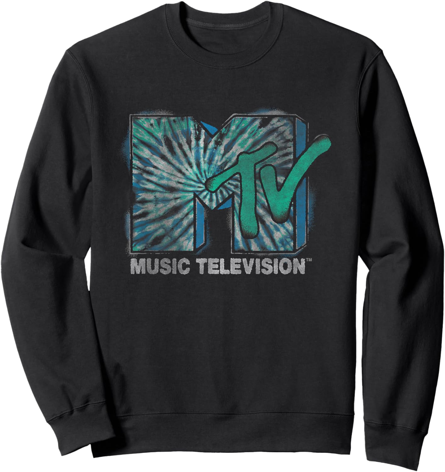MTV Blue Green Tie Dyed I Want My MTV Front & Back Sweatshirt - Sweatshirt | Black