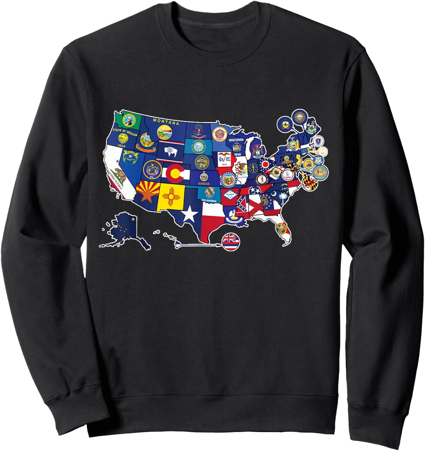 Map of The United States with The Flag of Every States - USA Sweatshirt - Sweatshirt | Black