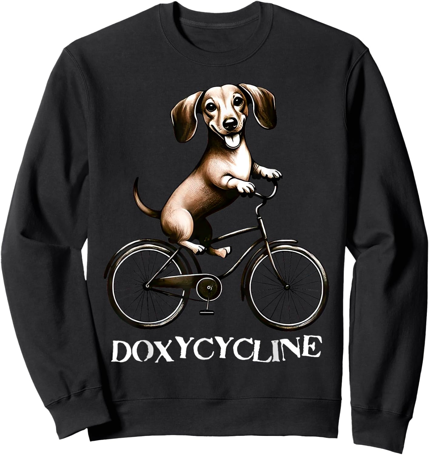 Doxycycline Pharmacy Pun Dachshund On Bicycle Veterinary Sweatshirt - Sweatshirt | Black