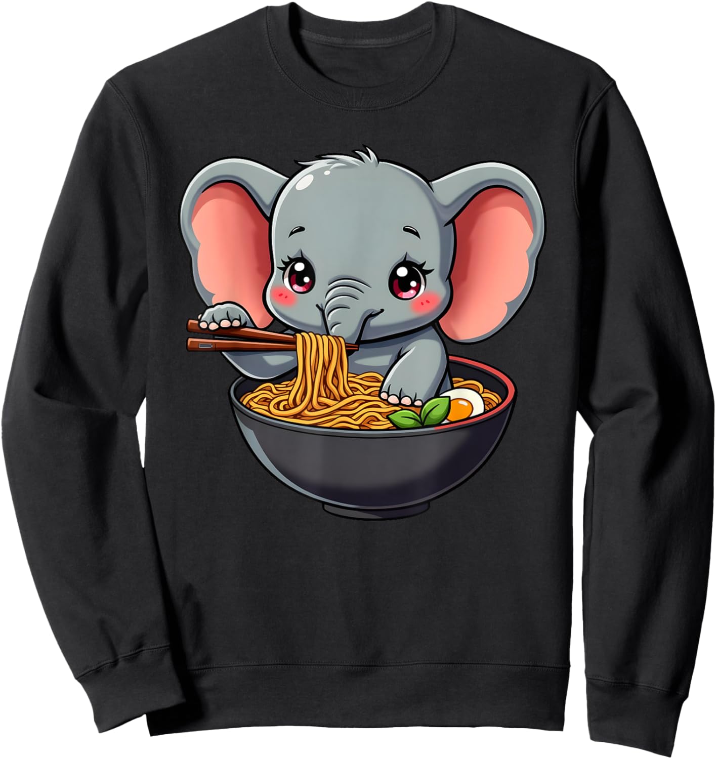 Cute Little Ramen Elephant Funny Japanese Kawaii Anime Sweatshirt - Sweatshirt | Black