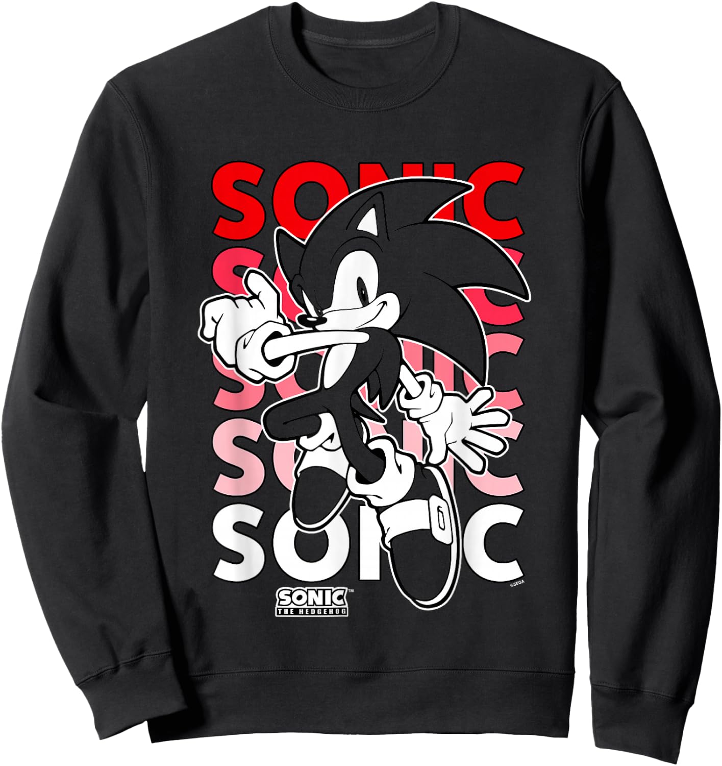 Sonic The Hedgehog Stacked Repeating Name Retro Shot Sweatshirt - Sweatshirt | Black