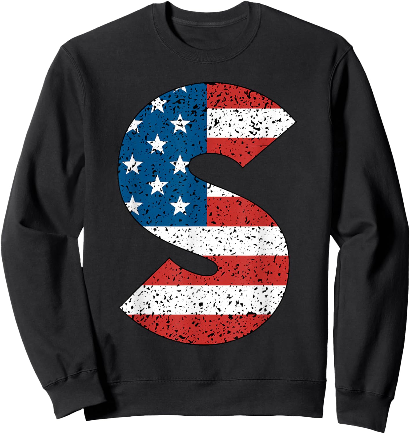 Letter S USA Flag Matching 4th of July Family Red White Blue Sweatshirt - Sweatshirt | Black