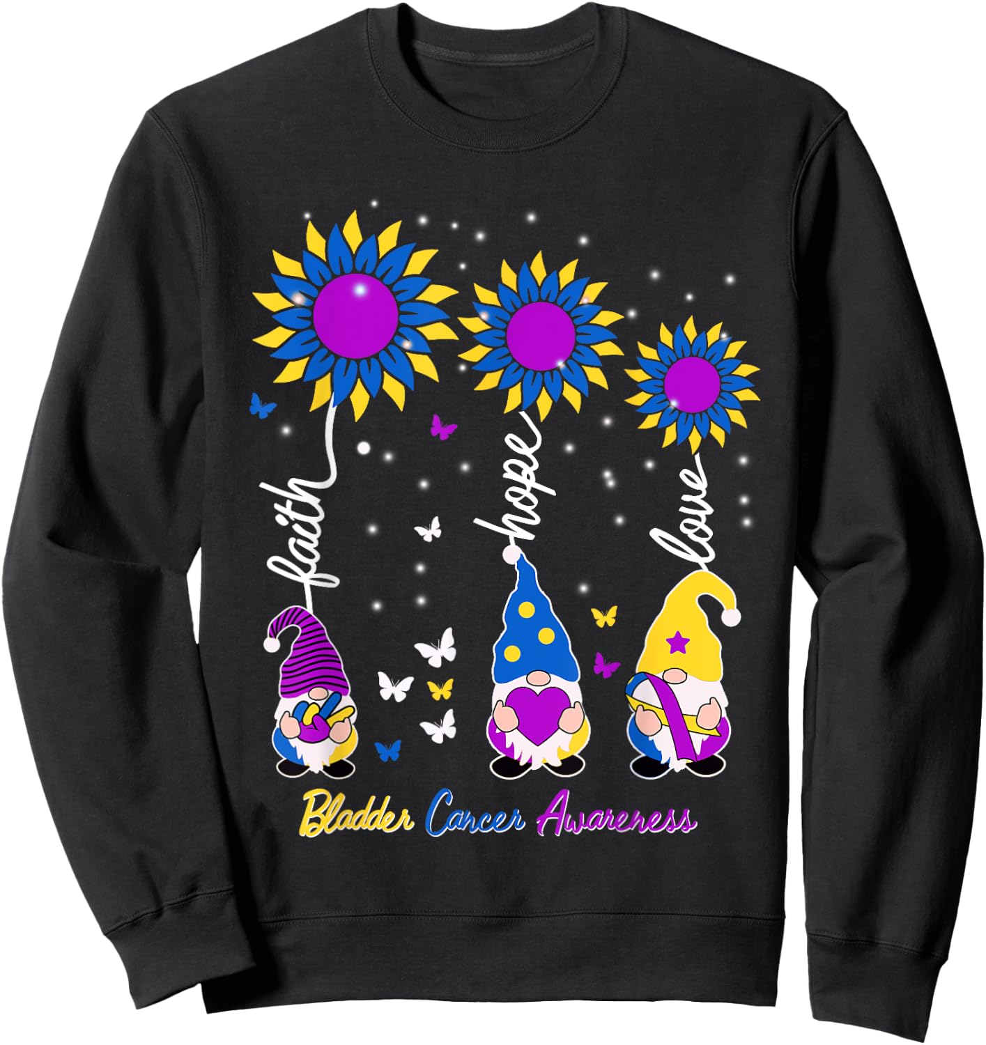 Faith Hope Love Gnome Ribbon Bladder Cancer Awareness Gifts Sweatshirt - Sweatshirt | Black
