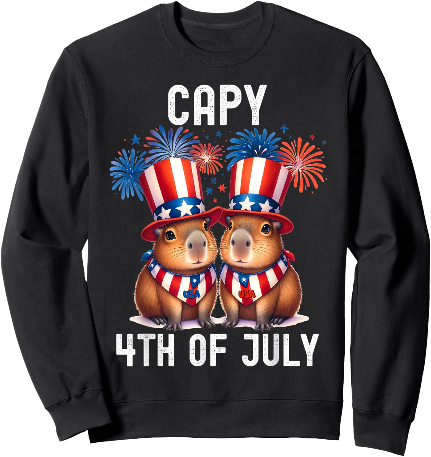 Capy 4th Of July Funny Capybara Patriotic American Flag Kids Sweatshirt - Sweatshirt | Black
