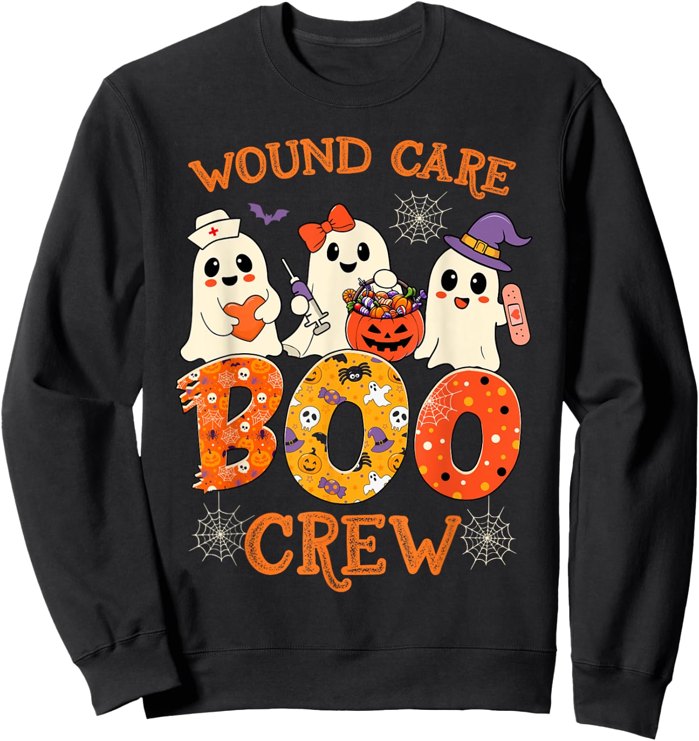 Wound Care Boo Crew Funny Nurse Halloween Spooky Costume Sweatshirt - Sweatshirt | Black