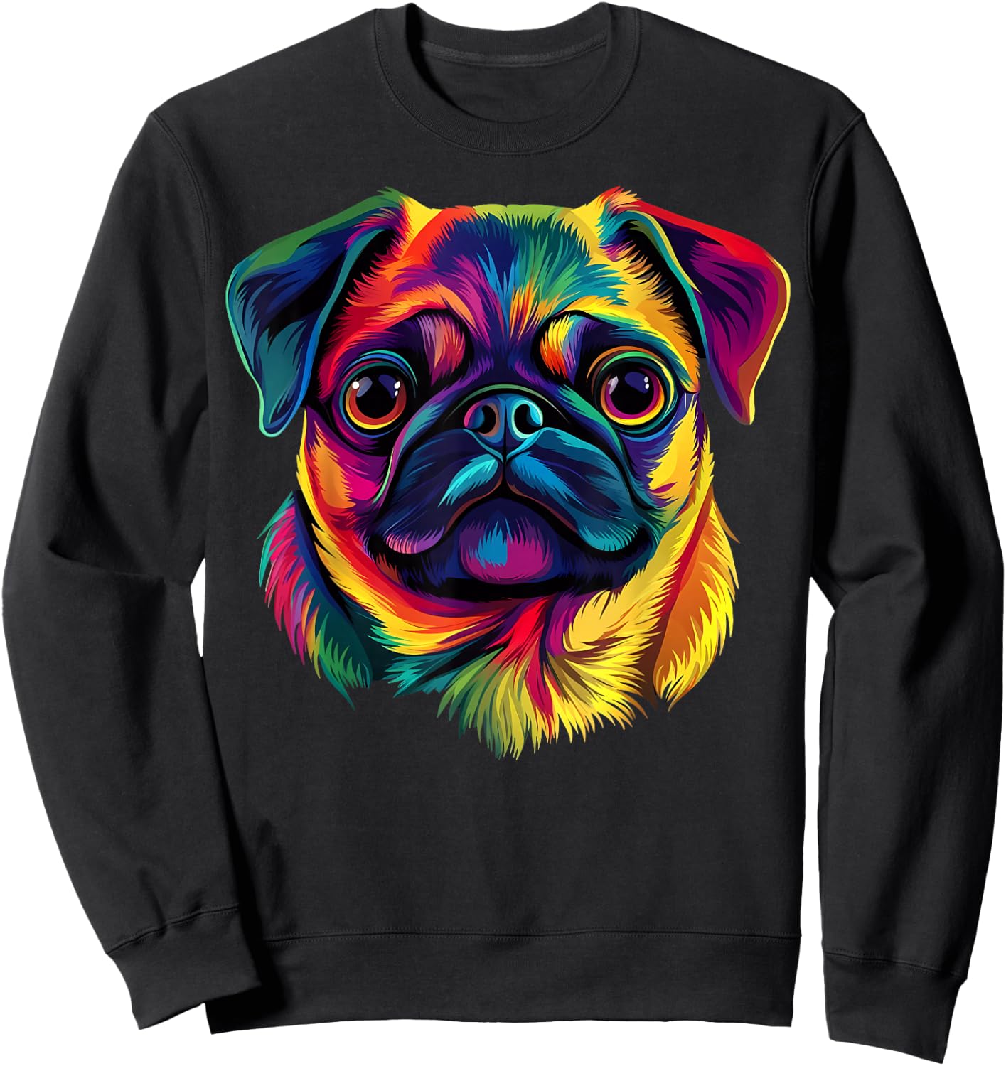 Pug Lover Cute Colorful Puppy Dog Face Women Sweatshirt - Sweatshirt | Black