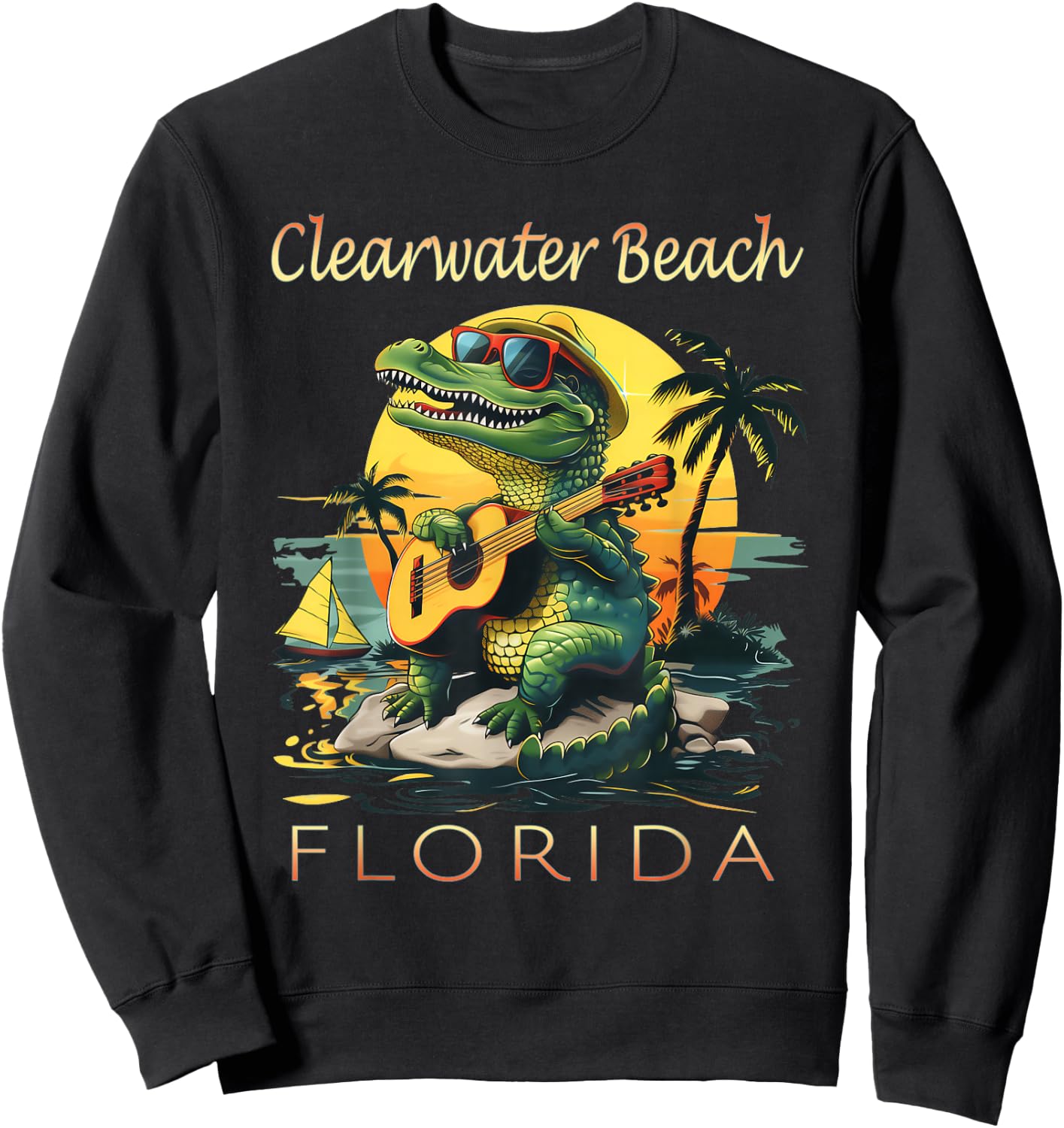 Clearwater Beach Florida Vacation Cute Alligator Souvenir Sweatshirt - Sweatshirt | Black