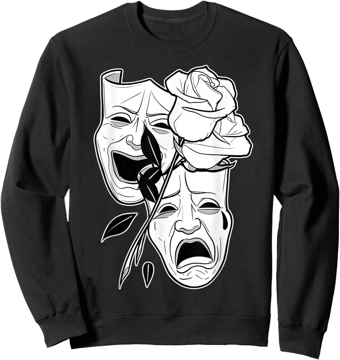 Laugh Now Cry Later Rose Blackwork Minimal Chicano Flash Sweatshirt - Sweatshirt | Black