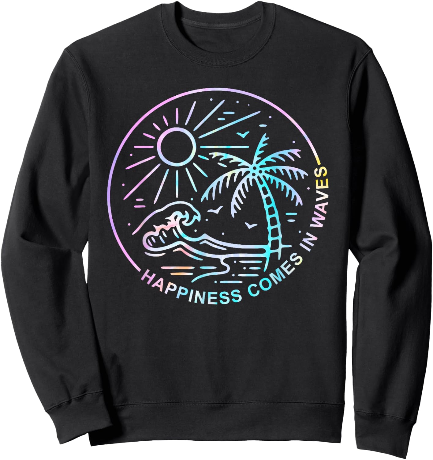 Happiness Comes In Tie Dye Waves Summer Matching Vacation Men Women Sweatshirt - Sweatshirt | Black