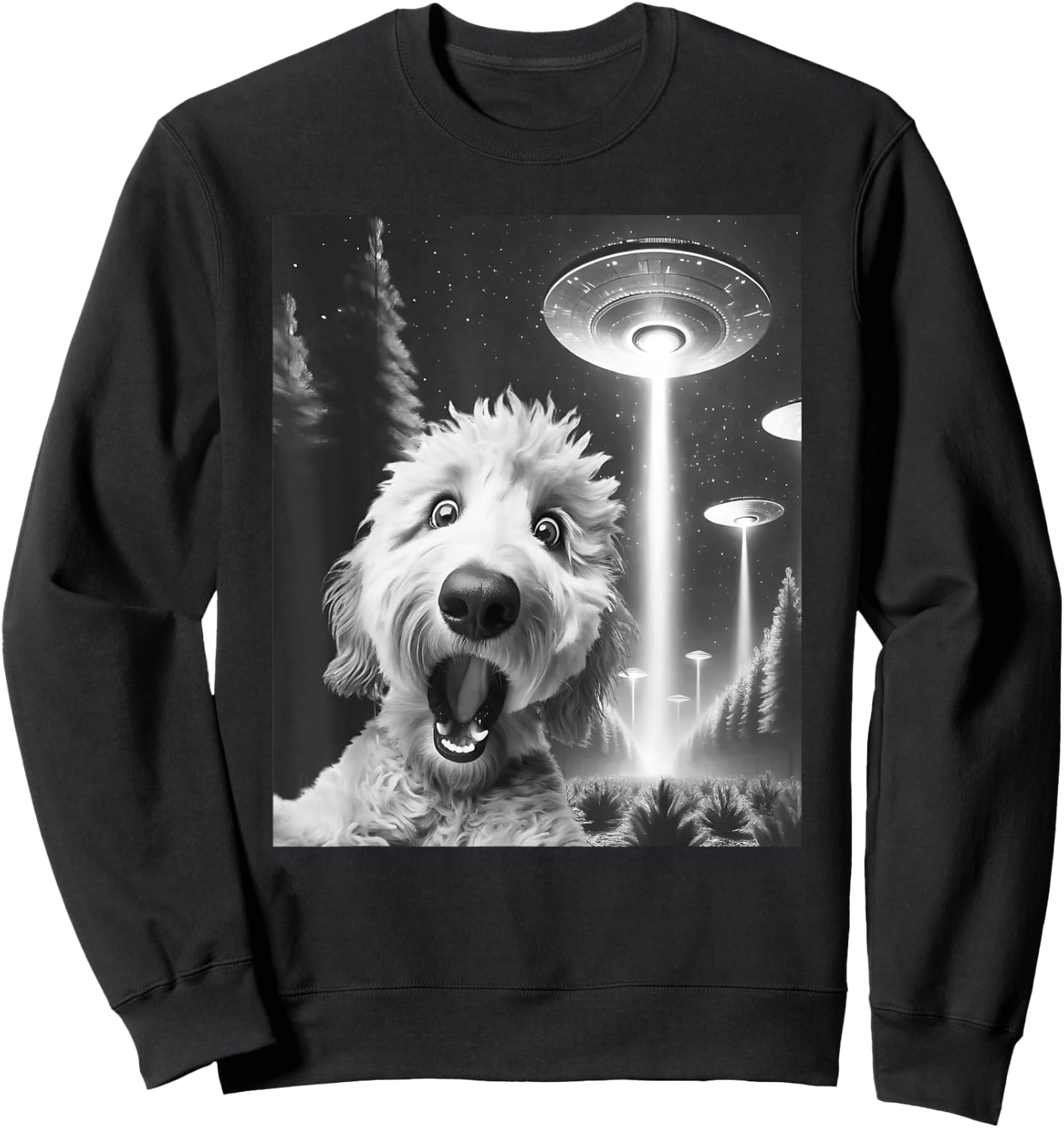 Funny Goldendoodle Alien UFO Taking a Selfie Dog Mom Dad Sweatshirt - Sweatshirt | Black