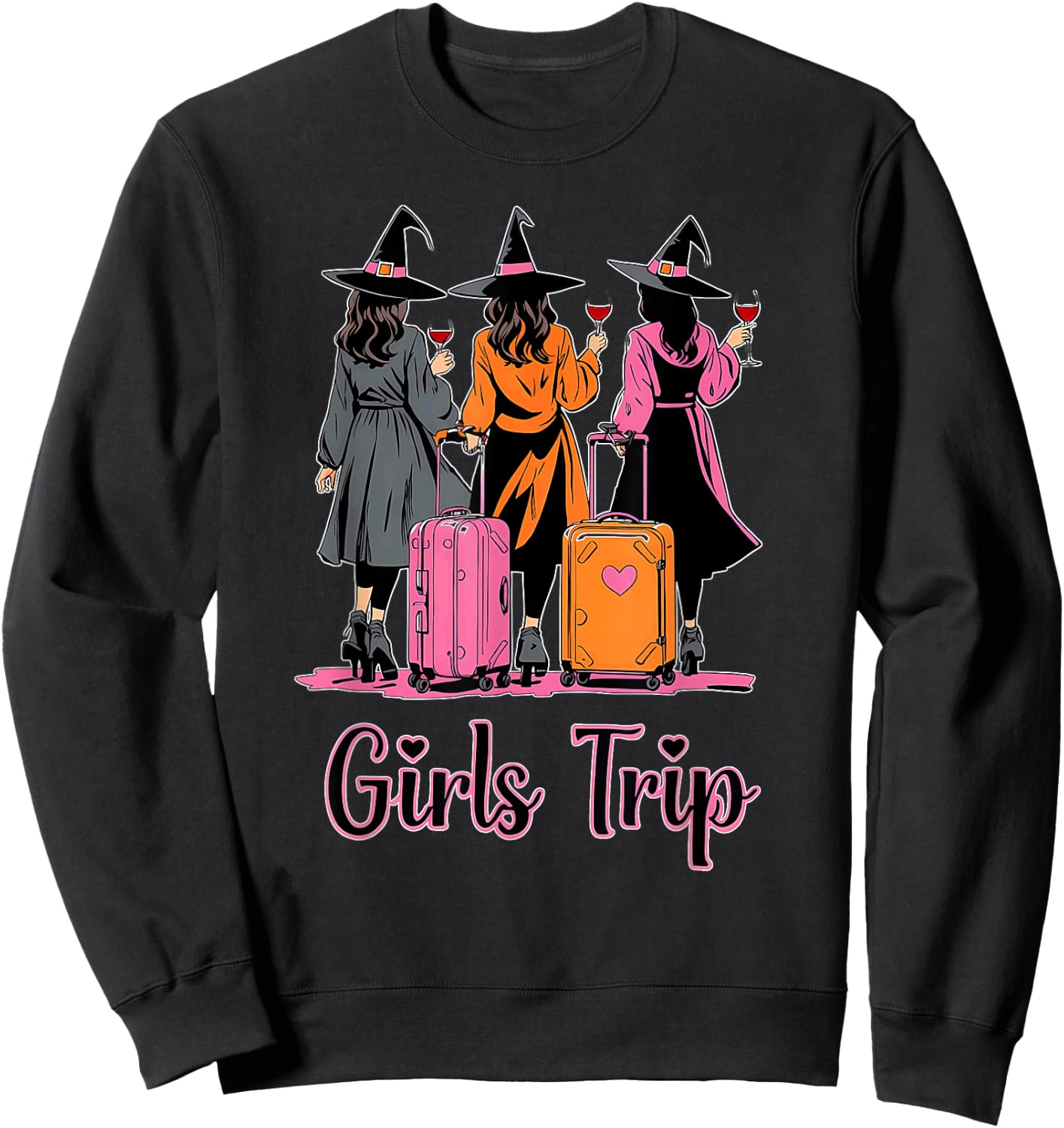 Girls Trip Wine Glasses Witches Halloween Costume Sweatshirt - Sweatshirt | Black