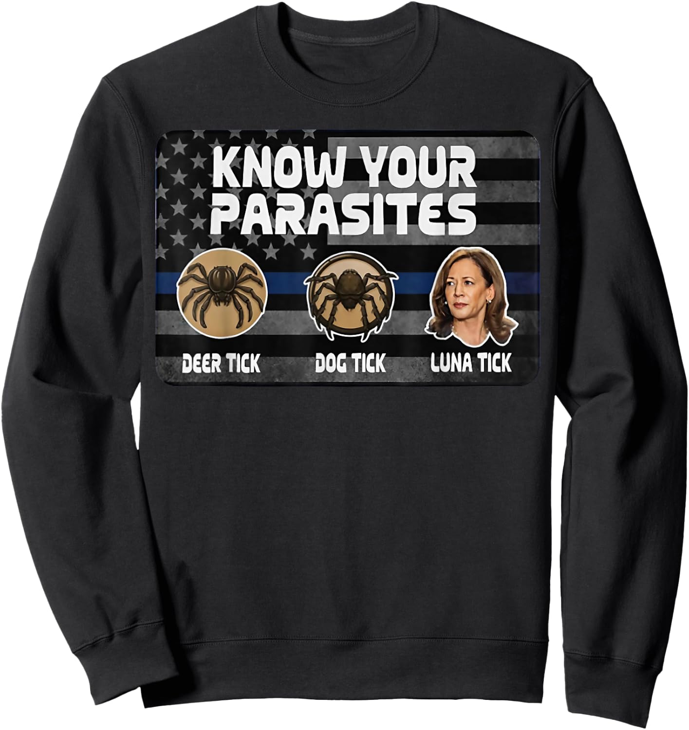 Kamala Know Your Parasites : Deer, Dog & Luna Tick Sweatshirt - Sweatshirt | Black