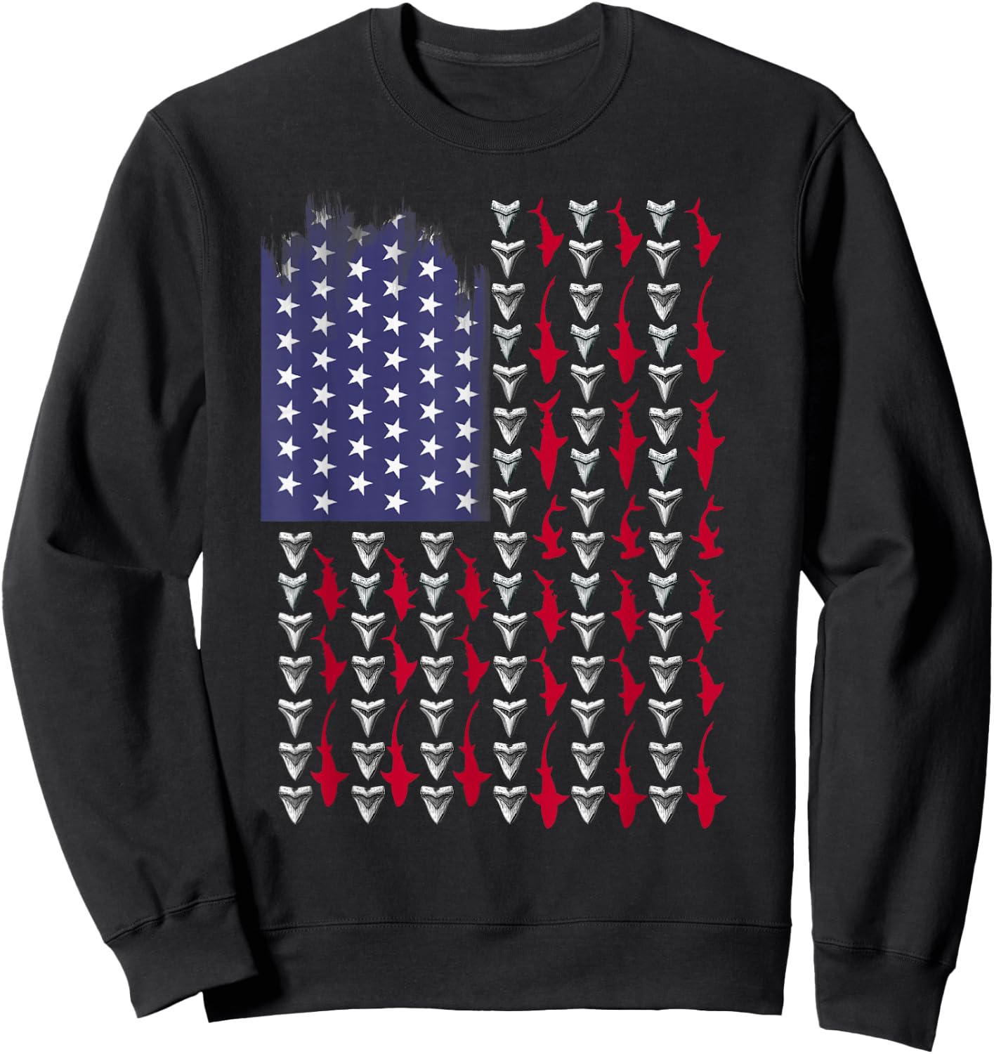 Sharks and Shark Teeth American Flag Sweatshirt - Sweatshirt | Black