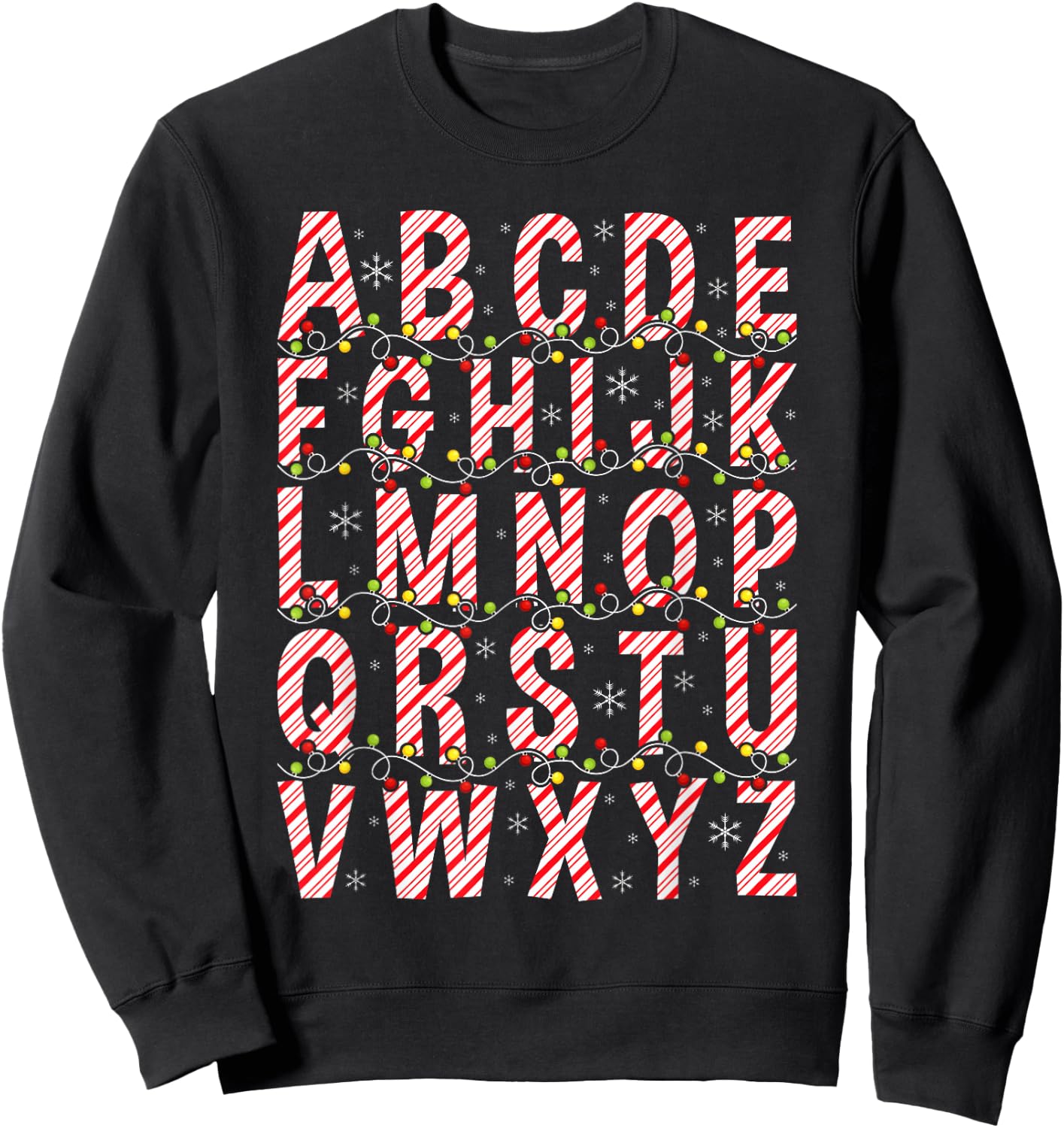 Candy Cane Alphabet Christmas Lights Teacher School ABC Sweatshirt - Sweatshirt | Black