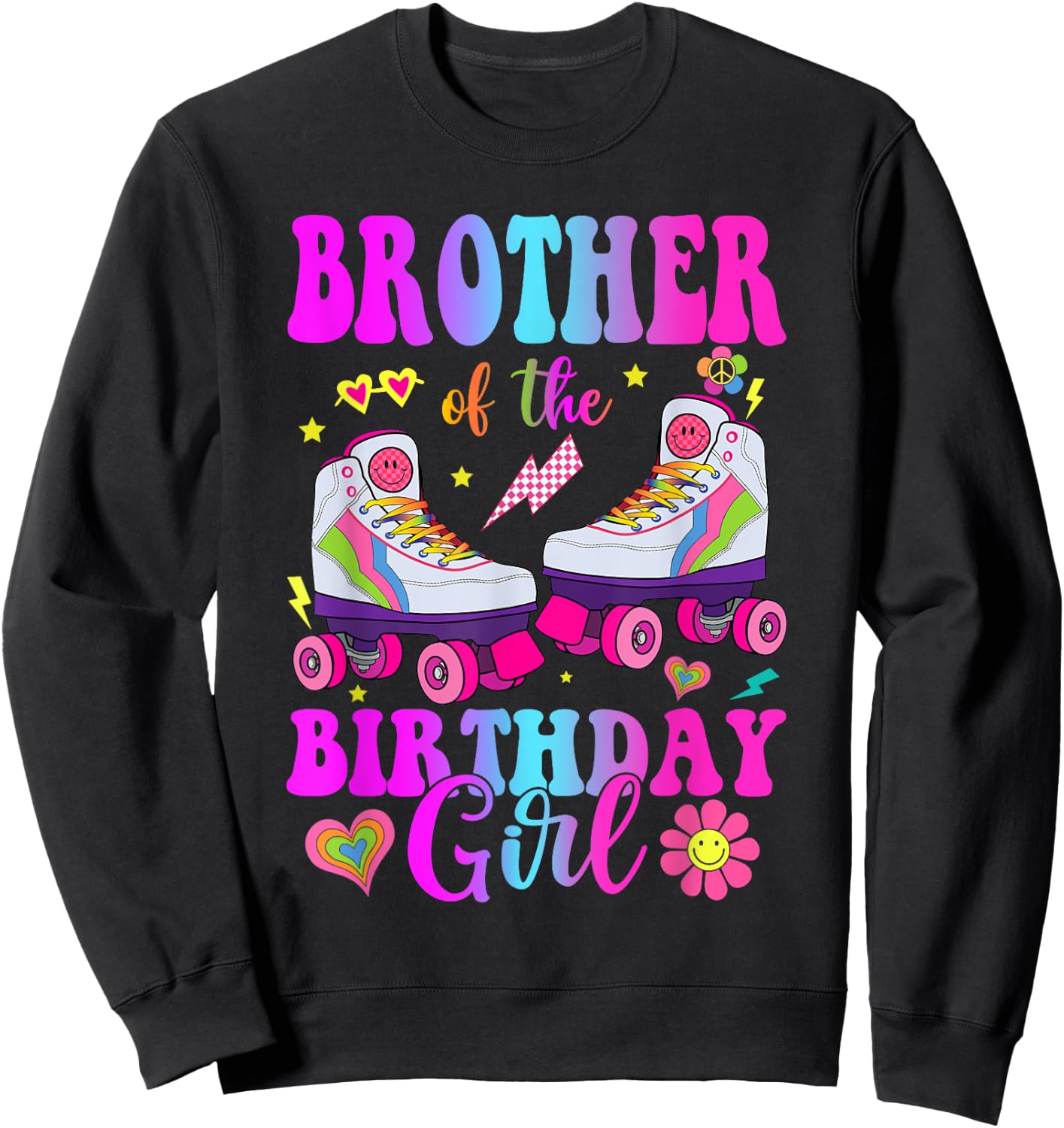 Let's Roll Brother of the Birthday girl Roller Skate Sweatshirt - Sweatshirt | Black