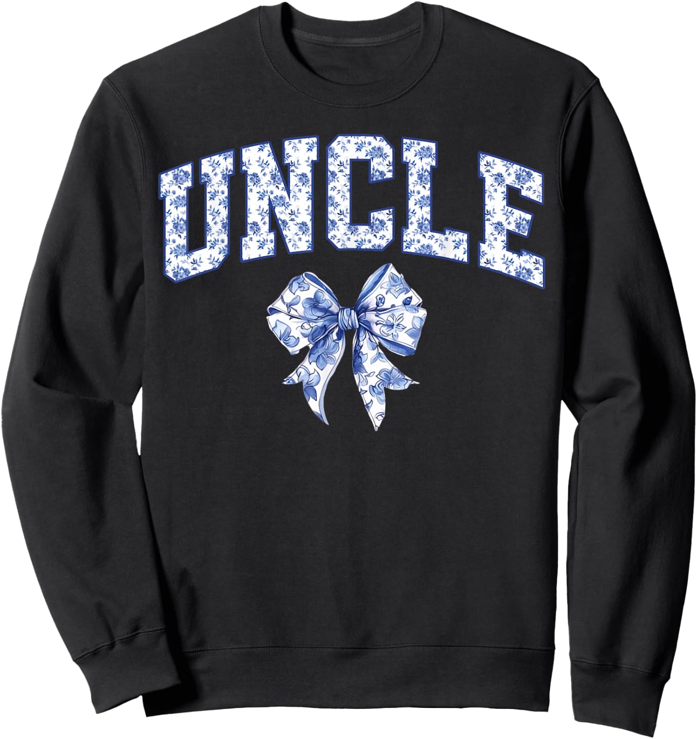 Uncle Coquette Toile Blue Bow Floral Family Matching Sweatshirt - Sweatshirt | Black