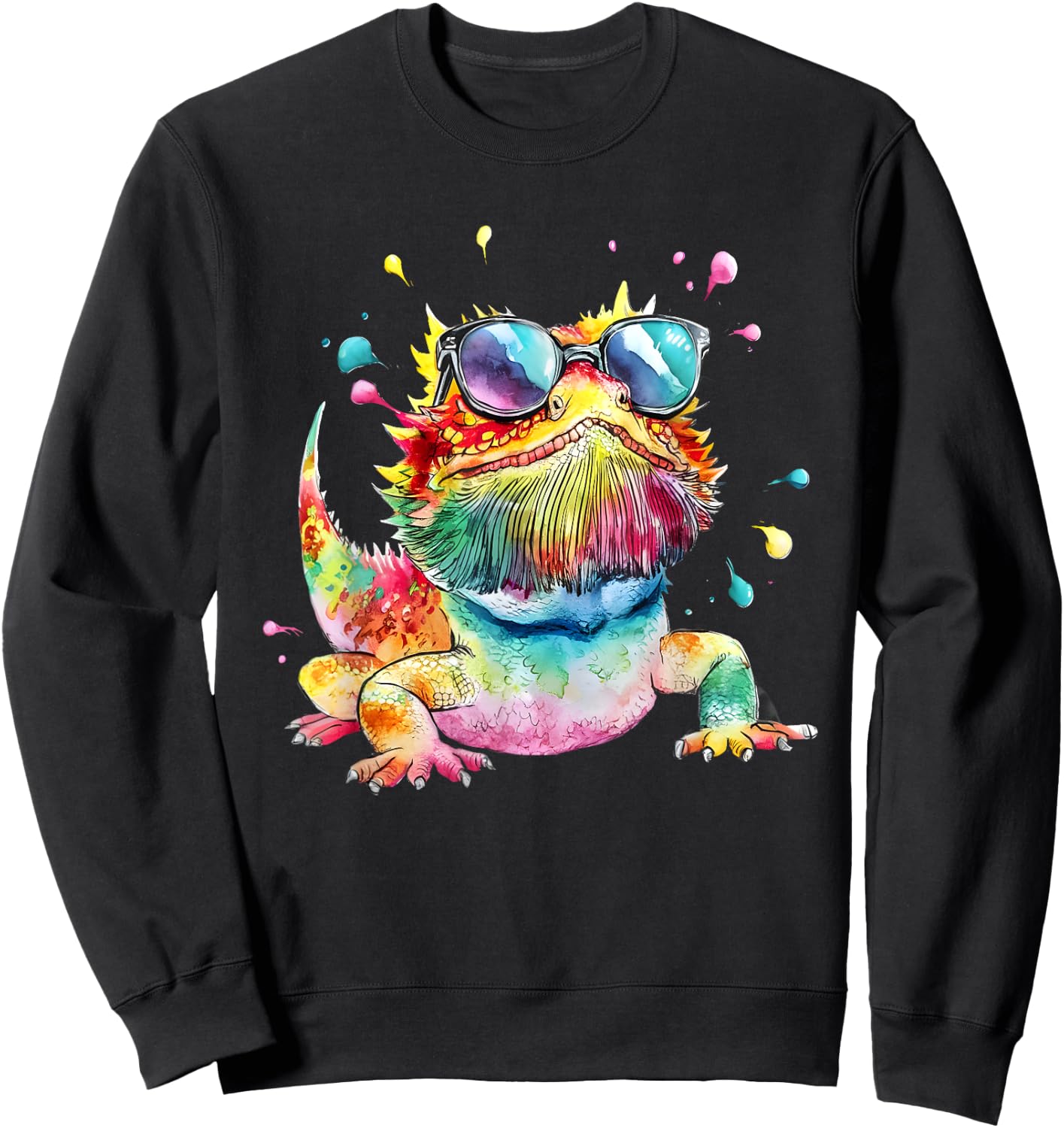 Bearded Dragon Men Woman Colorful Watercolor Bearded Dragon Sweatshirt - Sweatshirt | Black