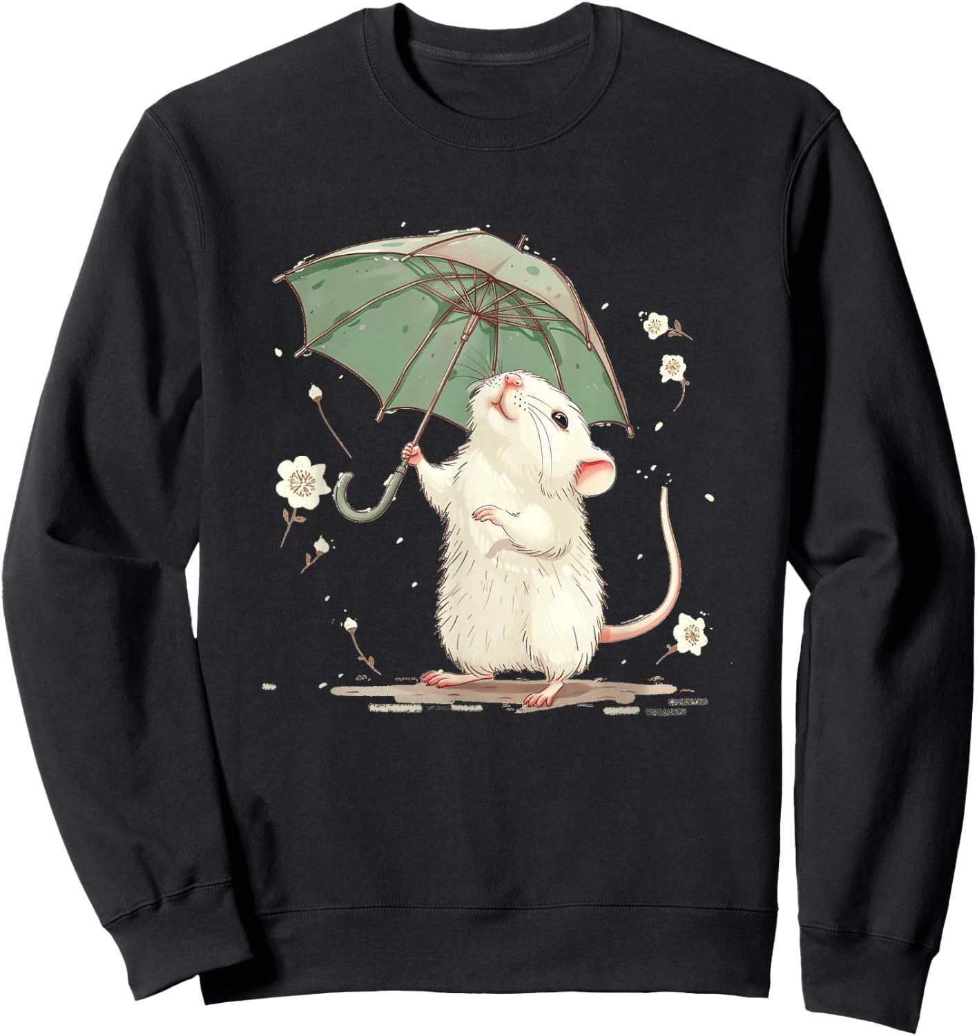 Cute white Rat with Umbrella Costume for Man and Woman Sweatshirt - Sweatshirt | Black