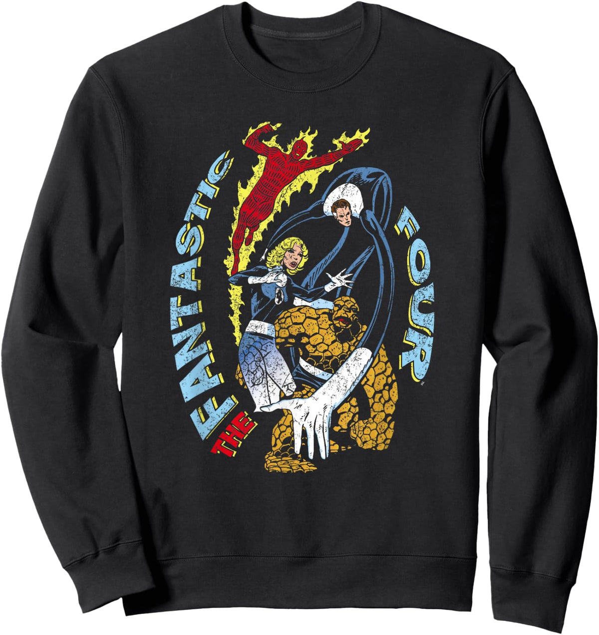 Marvel Fantastic Four Group Shot Comic Distressed Logo Sweatshirt - Sweatshirt | Black