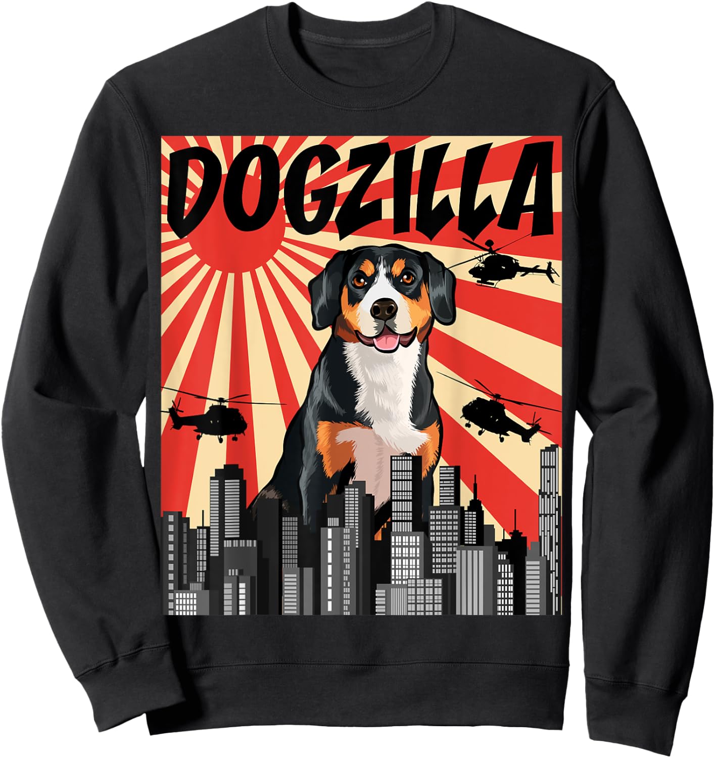 Funny Retro Japanese Dogzilla Entlebucher Mountain Dog Sweatshirt - Sweatshirt | Black