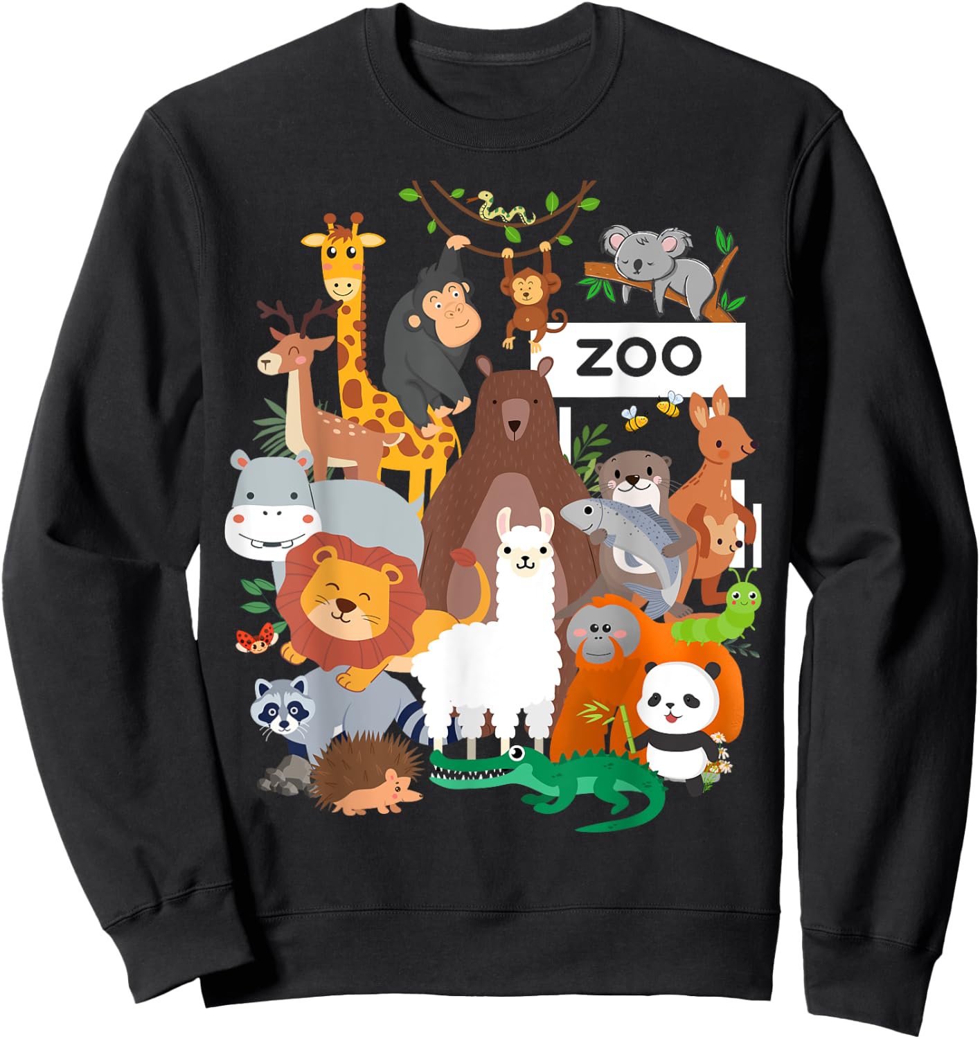 Men Women and Kids Wildlife Zoo Day Party Cute 23 Animals Sweatshirt - Sweatshirt | Black
