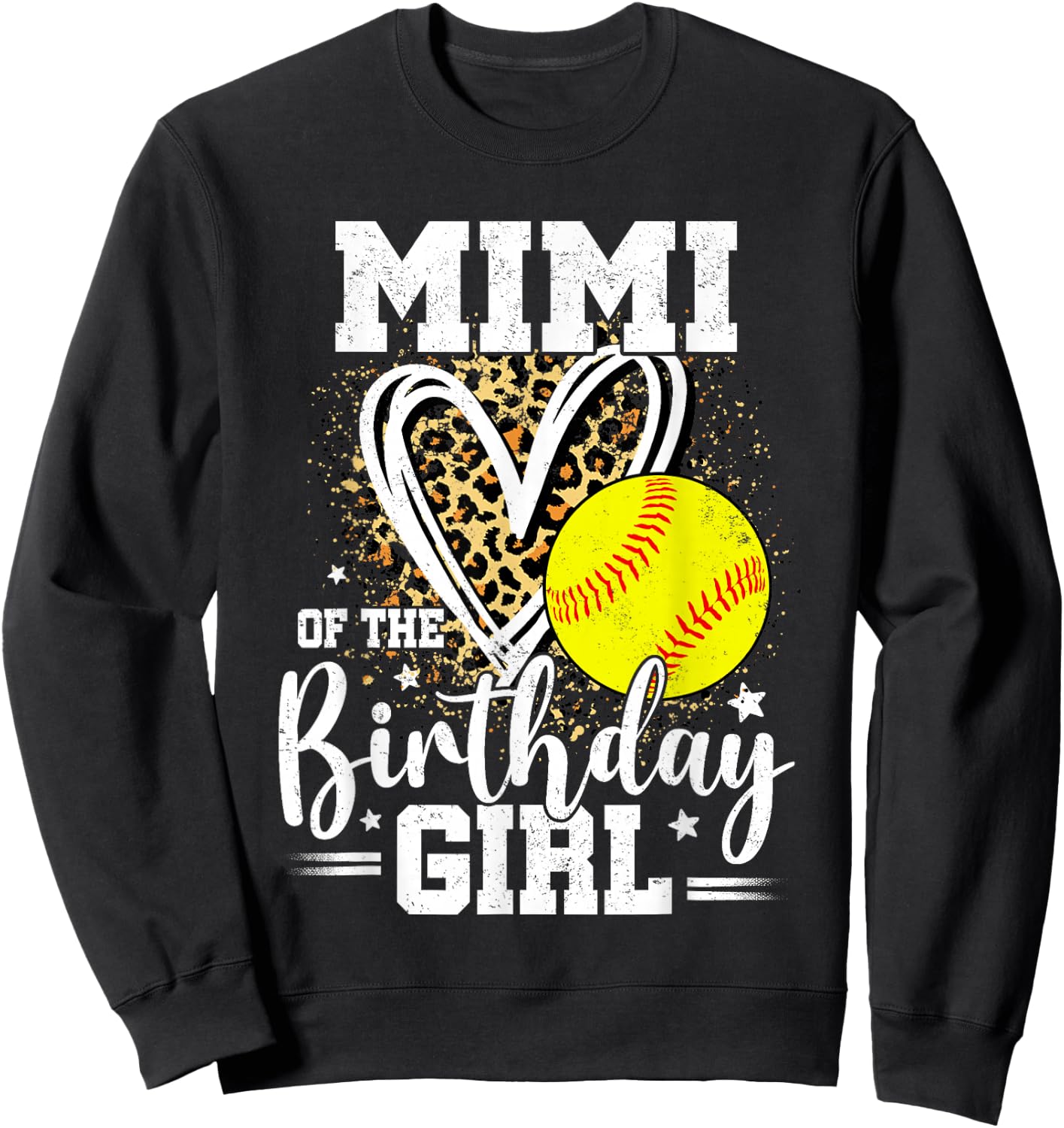 Mimi of The Birthday Girl Softball Grandma Leopard Heart Sweatshirt - Sweatshirt | Black
