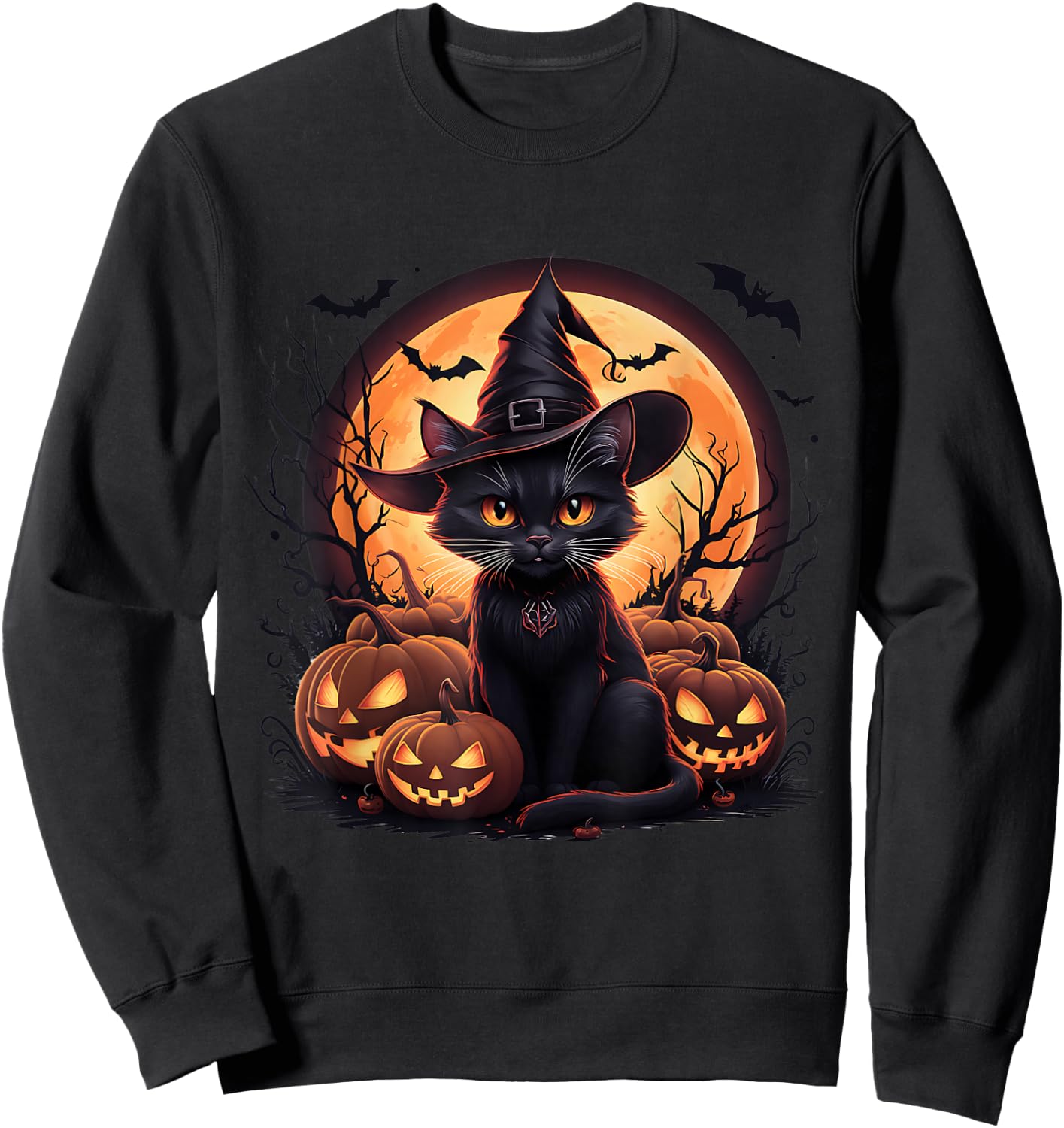 Halloween Black Cat Witch Moon Pumpkins Spooky Lovers Women Sweatshirt - Sweatshirt | Black