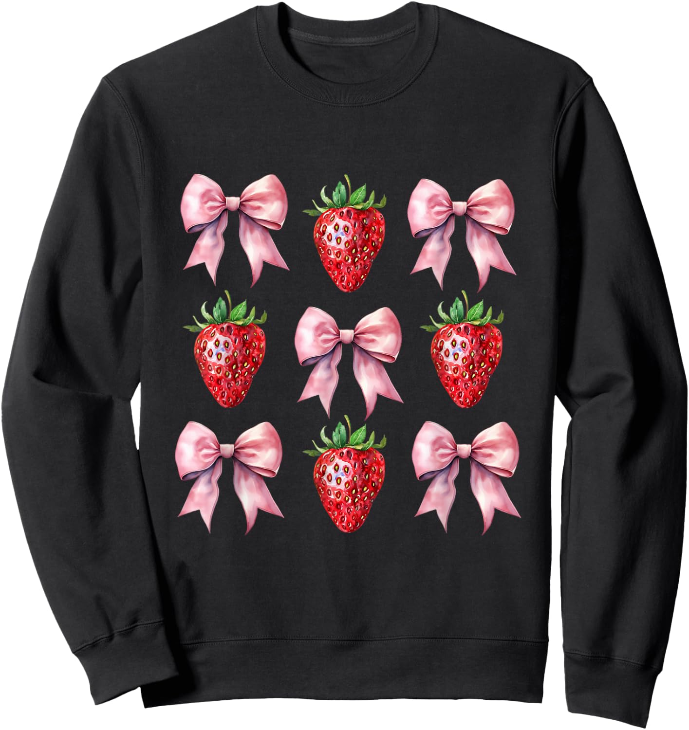 Cute Pink Bow Coquette Strawberry Sweatshirt - Sweatshirt | Black