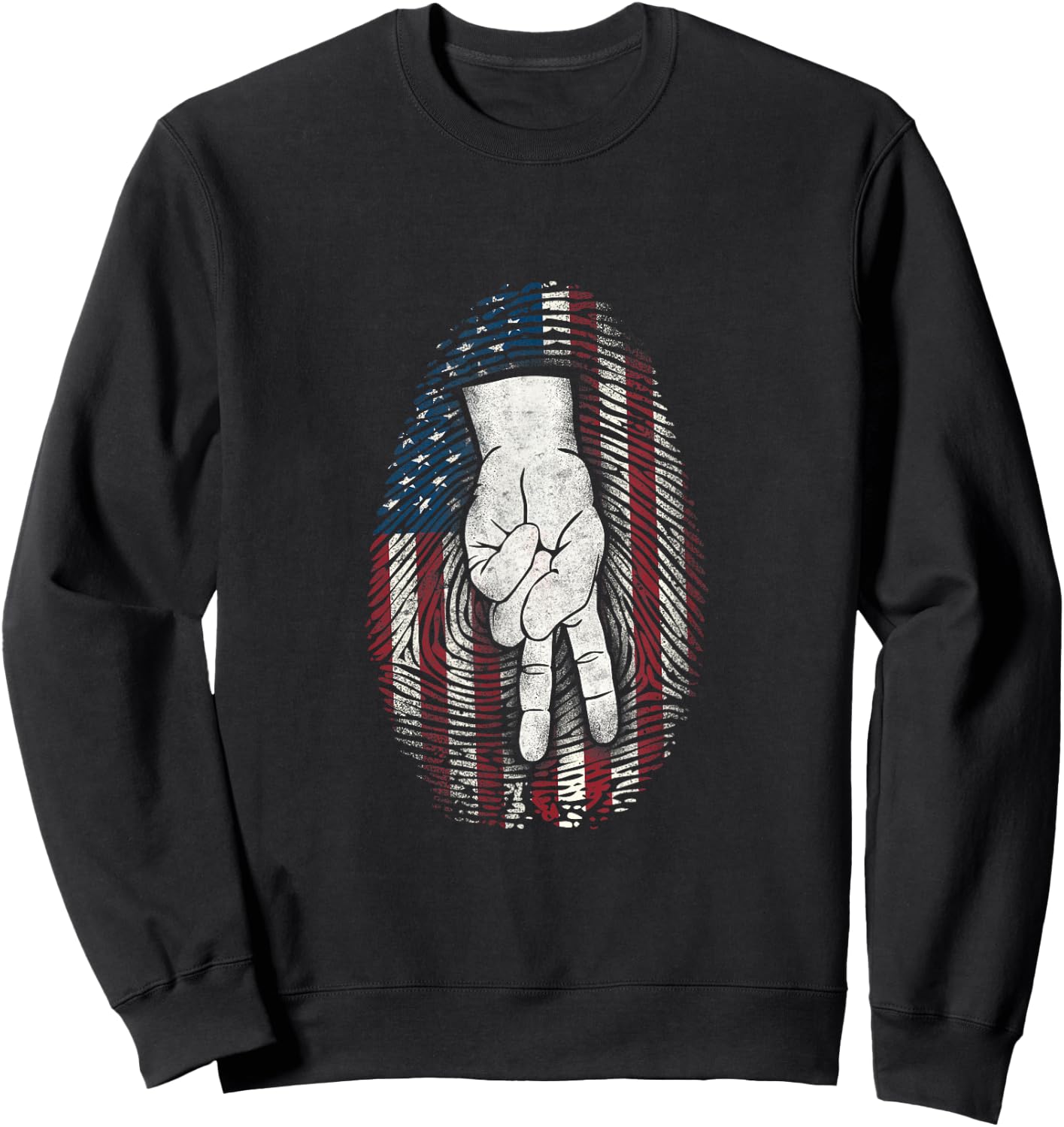 Patriotic Motorcycle Biker Flag Fingerprint Two Finger Wave Sweatshirt - Sweatshirt | Black