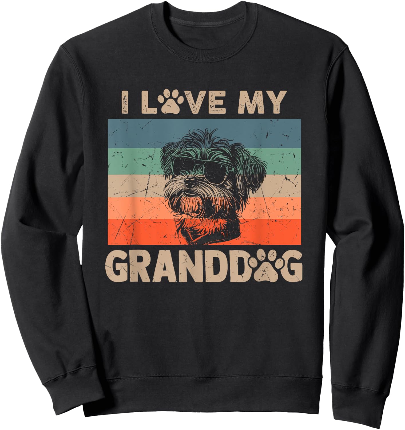 I Love My Granddog Shorkie Grandma Grandpa Dog Owner Dog Paw Sweatshirt - Sweatshirt | Black