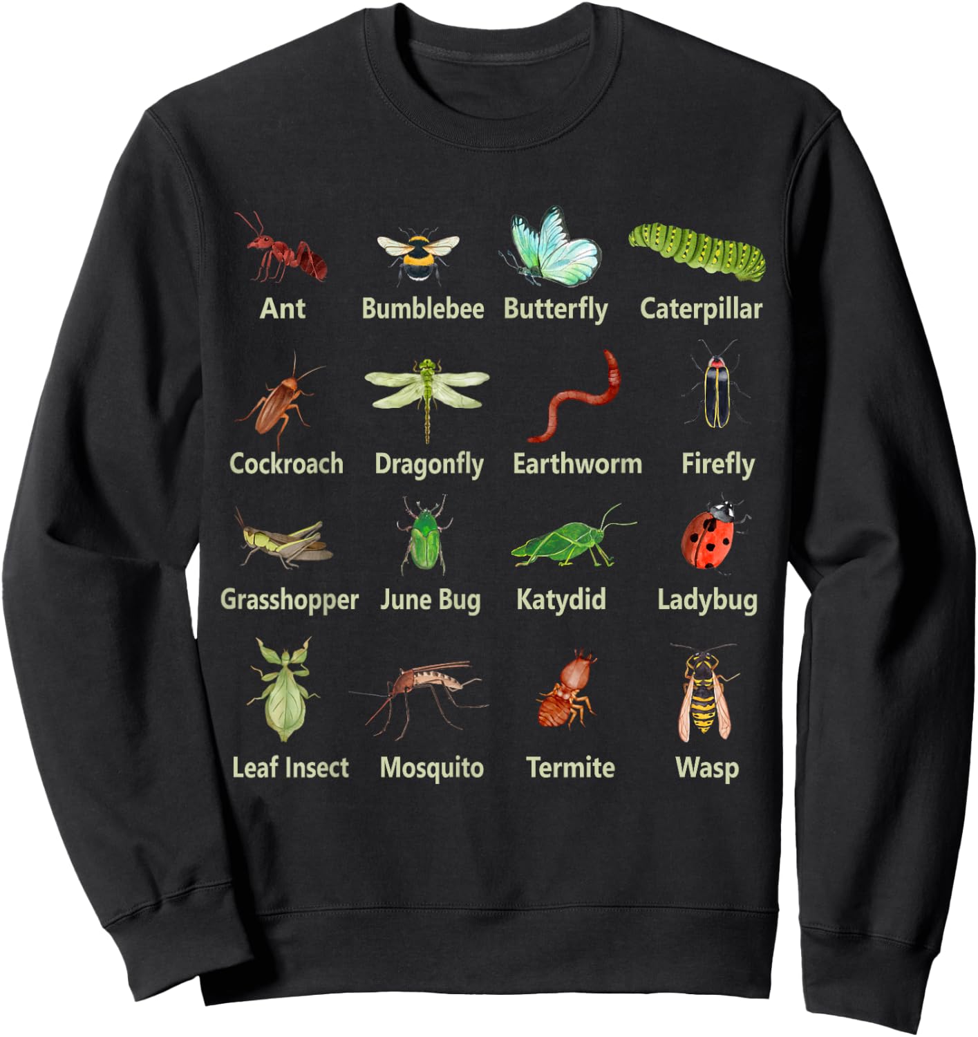 Types of Insects Funny Insect Names Bug Entomologist Kids Sweatshirt - Sweatshirt | Black