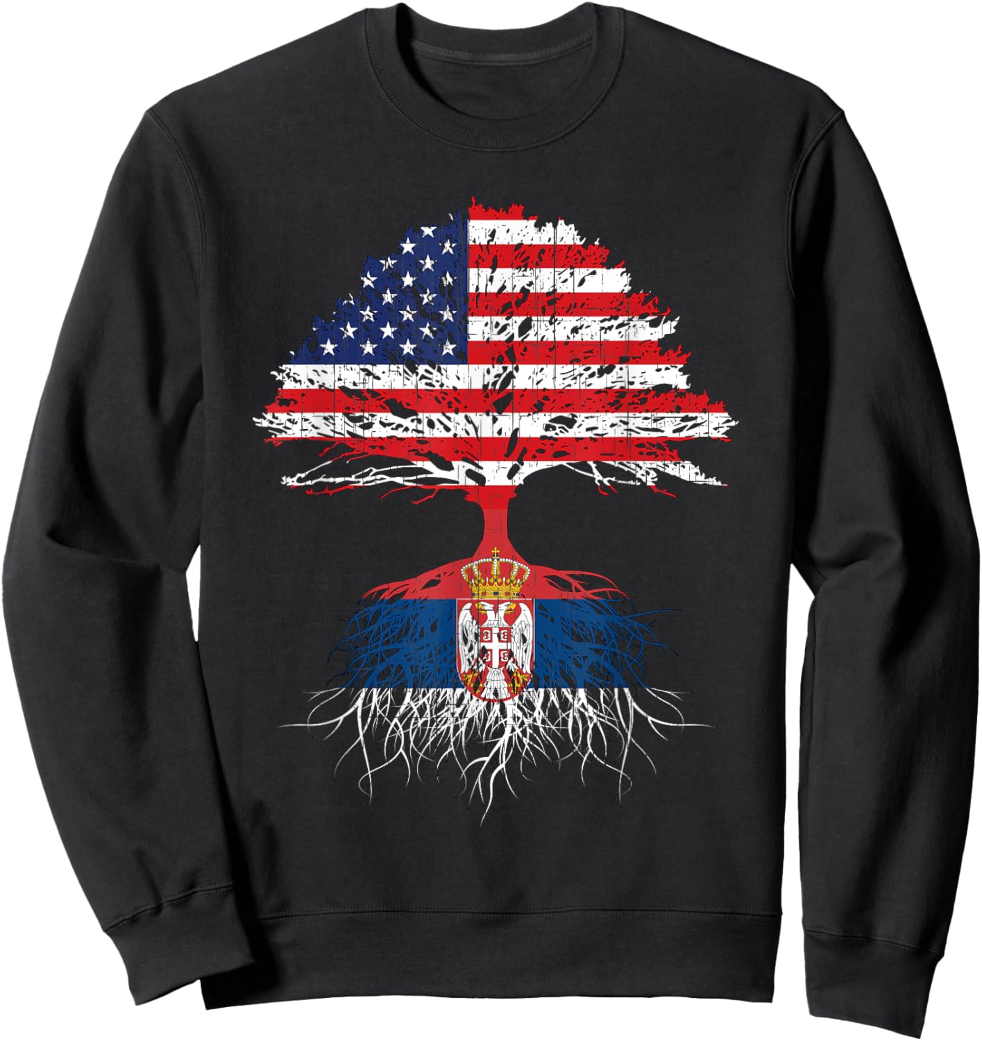 Serbia Roots Serbian American Flag USA Citizenship Gift Sweatshirt - Sweatshirt | Black