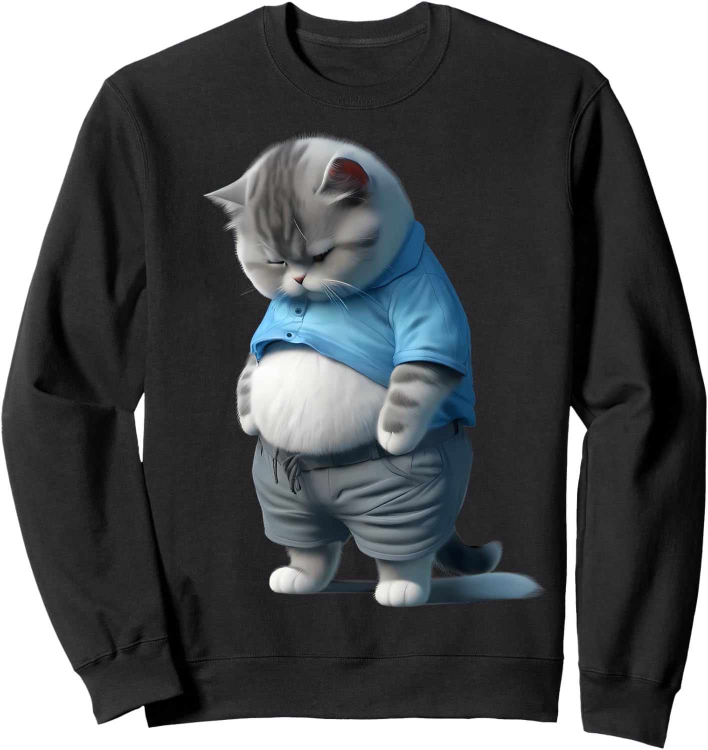 Funny Fat Sad Cat Art Design Fat Kitten Cat Lover Women Kids Sweatshirt - Sweatshirt | Black