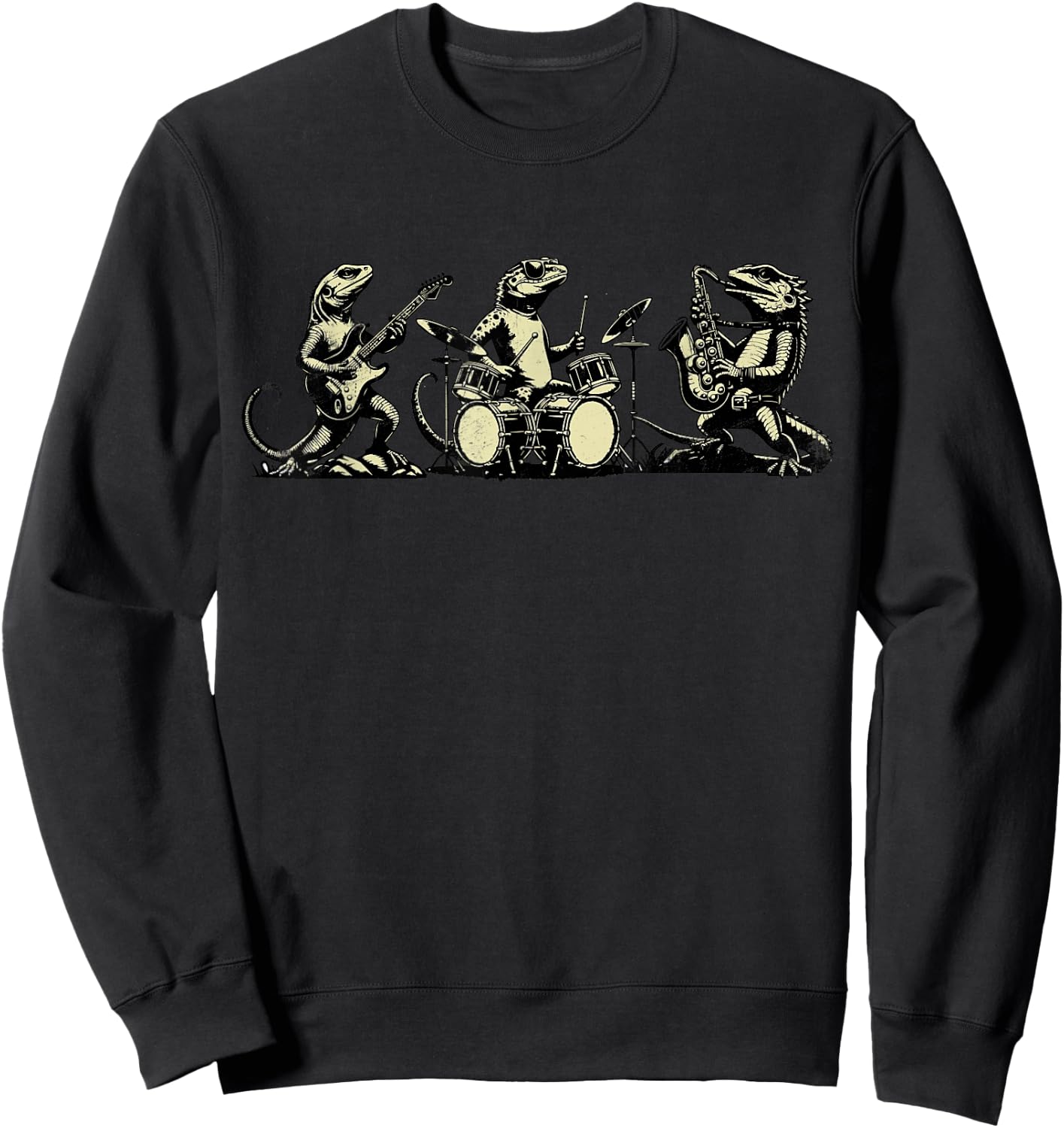 Retro Rock Music Lizard Funny Vintage Lizard Band Music Sweatshirt - Sweatshirt | Black